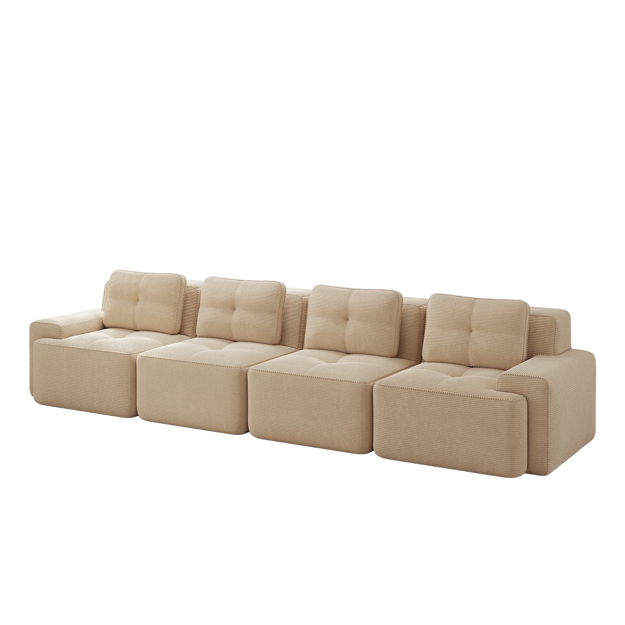 Boneless Sofa Modular 4-Seater Deep Seat Assembly-Free Corduroy Beige - Image 4