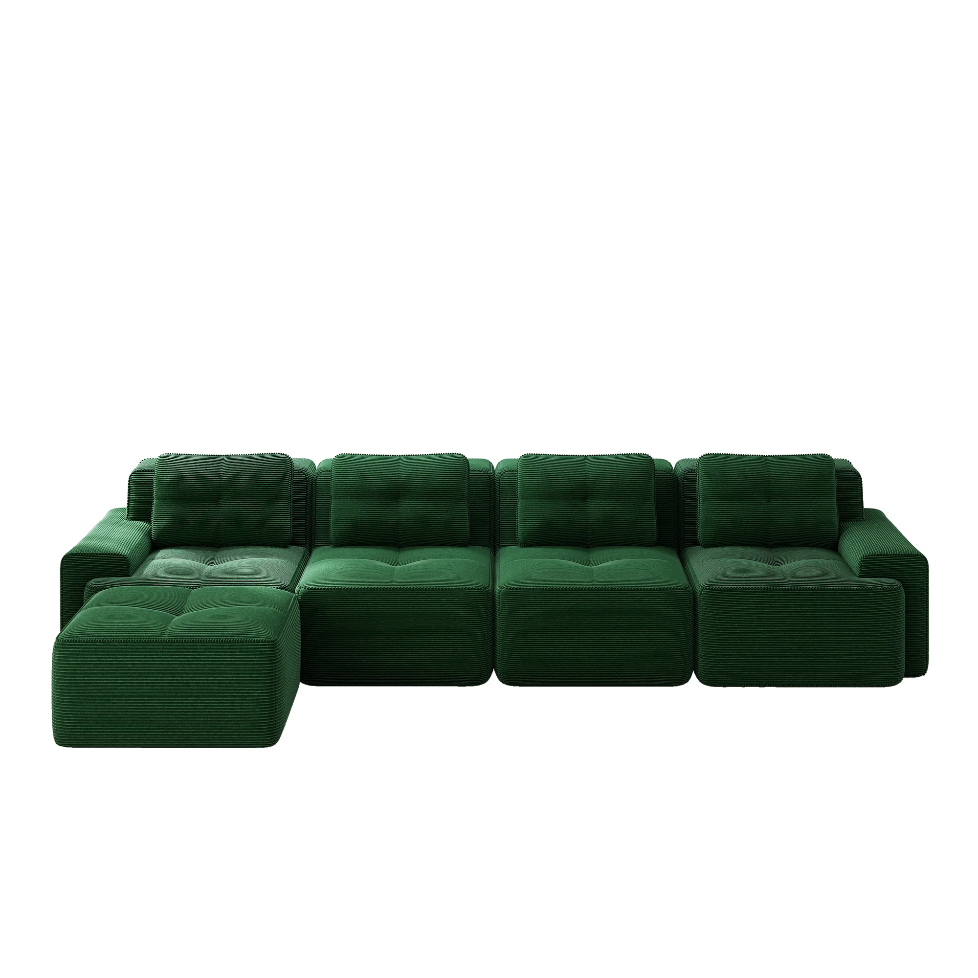 Boneless Sofa Modular L-Shaped Chaise Lounge 4-Seater Deep-Seat - Corduroy Green - Image 6