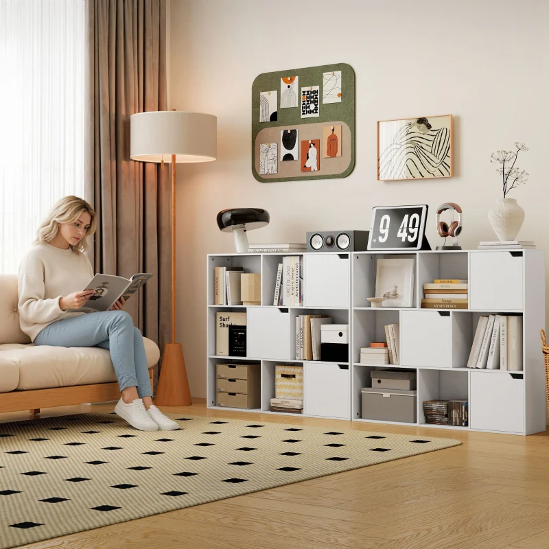 Bookshelf 9 Cube Compartments 3 Doors 6 Open Shelves - White - Image 6
