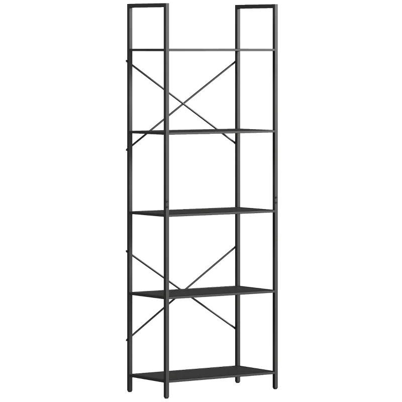 Bookshelf Freestanding 5-Tier Industrial Open Storage Metal Frame Black