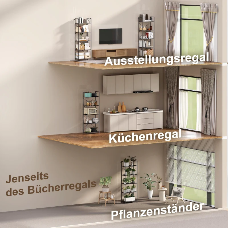 Bookshelf Freestanding 5-Tier Industrial Open Storage Metal Frame Black - Image 4