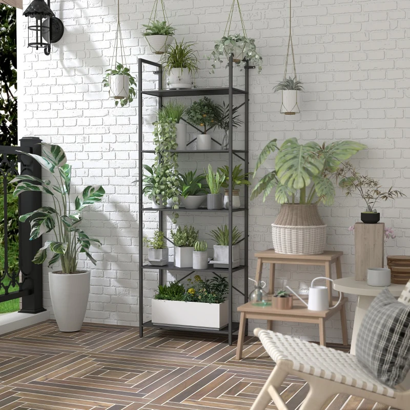Bookshelf Freestanding 5-Tier Industrial Open Storage Metal Frame Black - Image 5