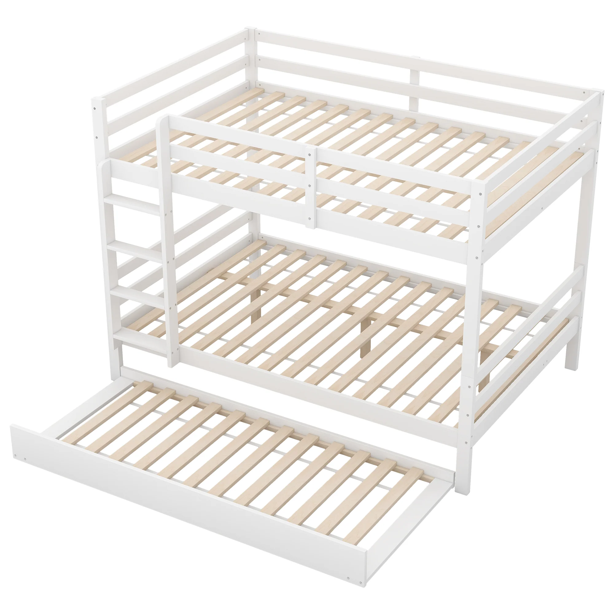 Bunk Bed 140x200cm Pull-Out Bed Sturdy Stairs - White - Image 10