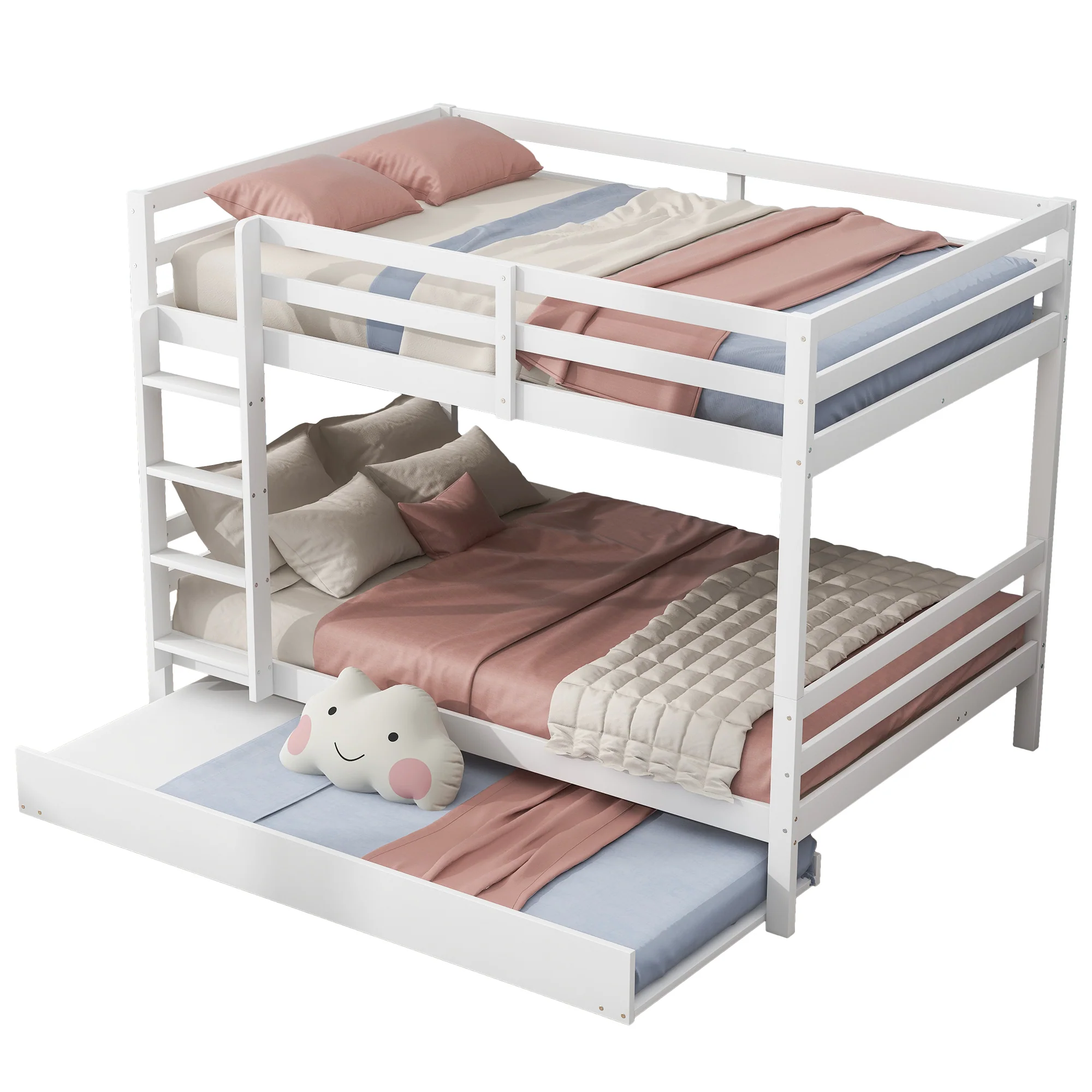 Bunk Bed 140x200cm Pull-Out Bed Sturdy Stairs - White - Image 5