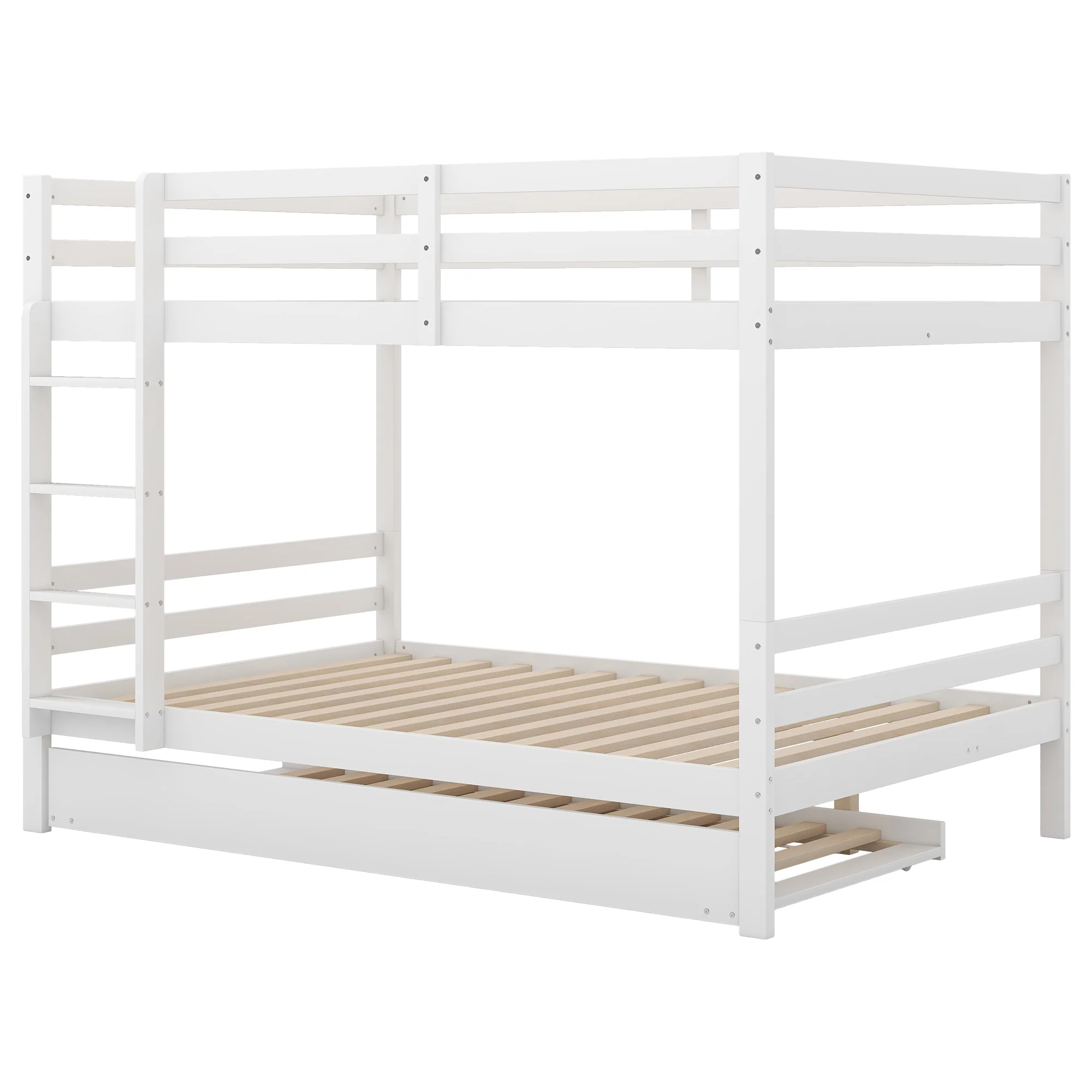 Bunk Bed 140x200cm Pull-Out Bed Sturdy Stairs - White - Image 9