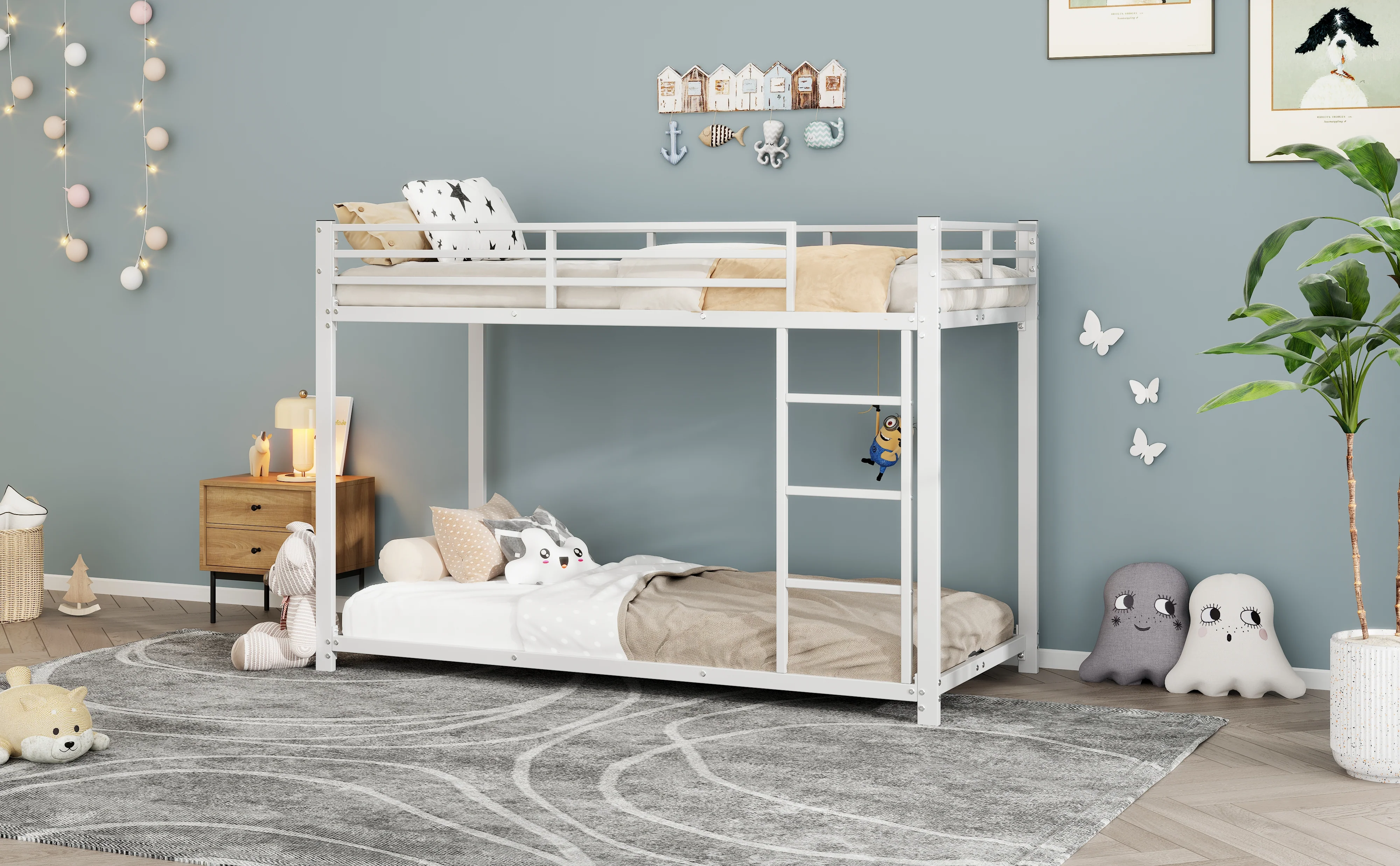Bunk Bed 90x200cm Classic Iron Frame - White - Image 3