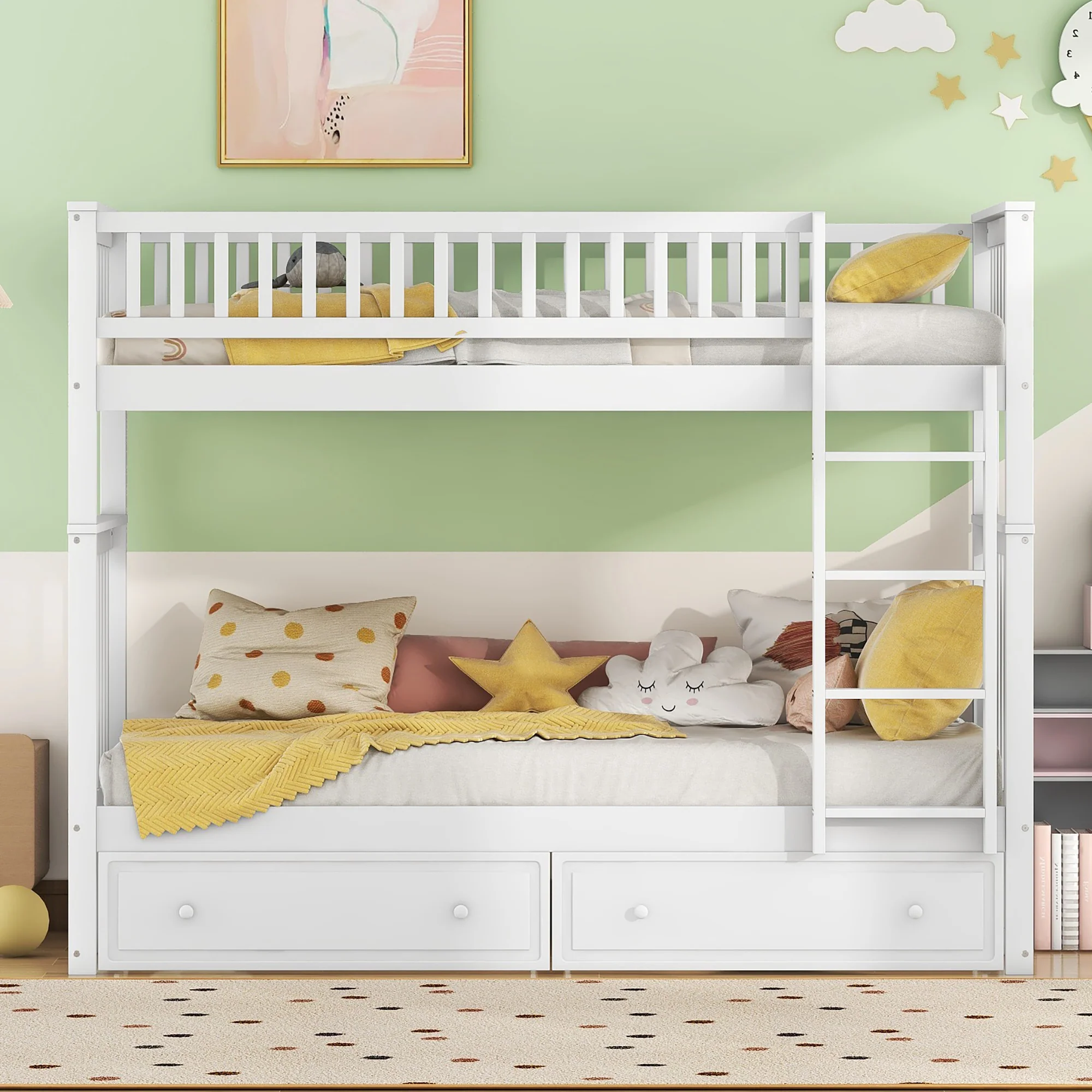 Bunk Bed 90x200cm Convertible with Drawers - White - Image 3