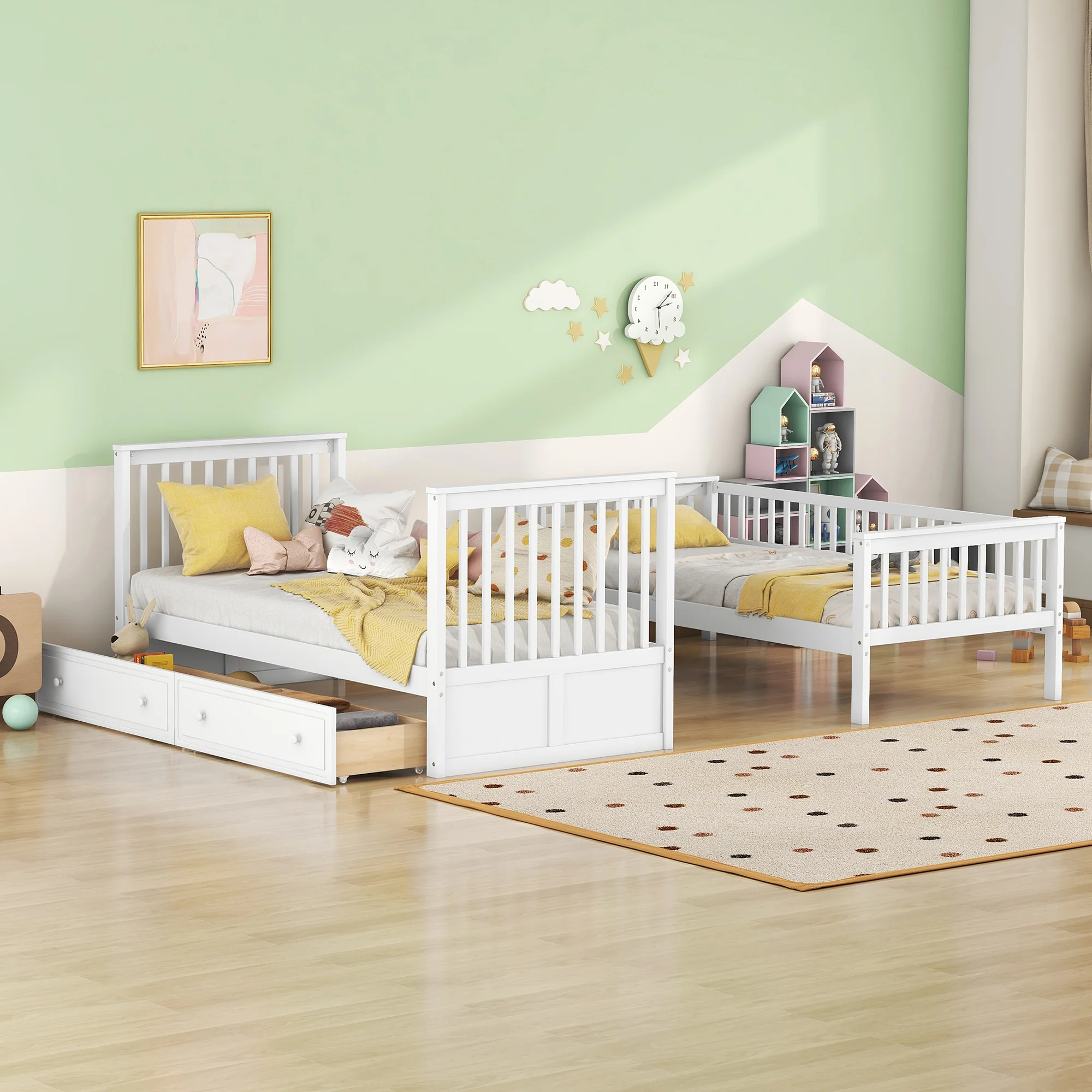 Bunk Bed 90x200cm Convertible with Drawers - White - Image 4
