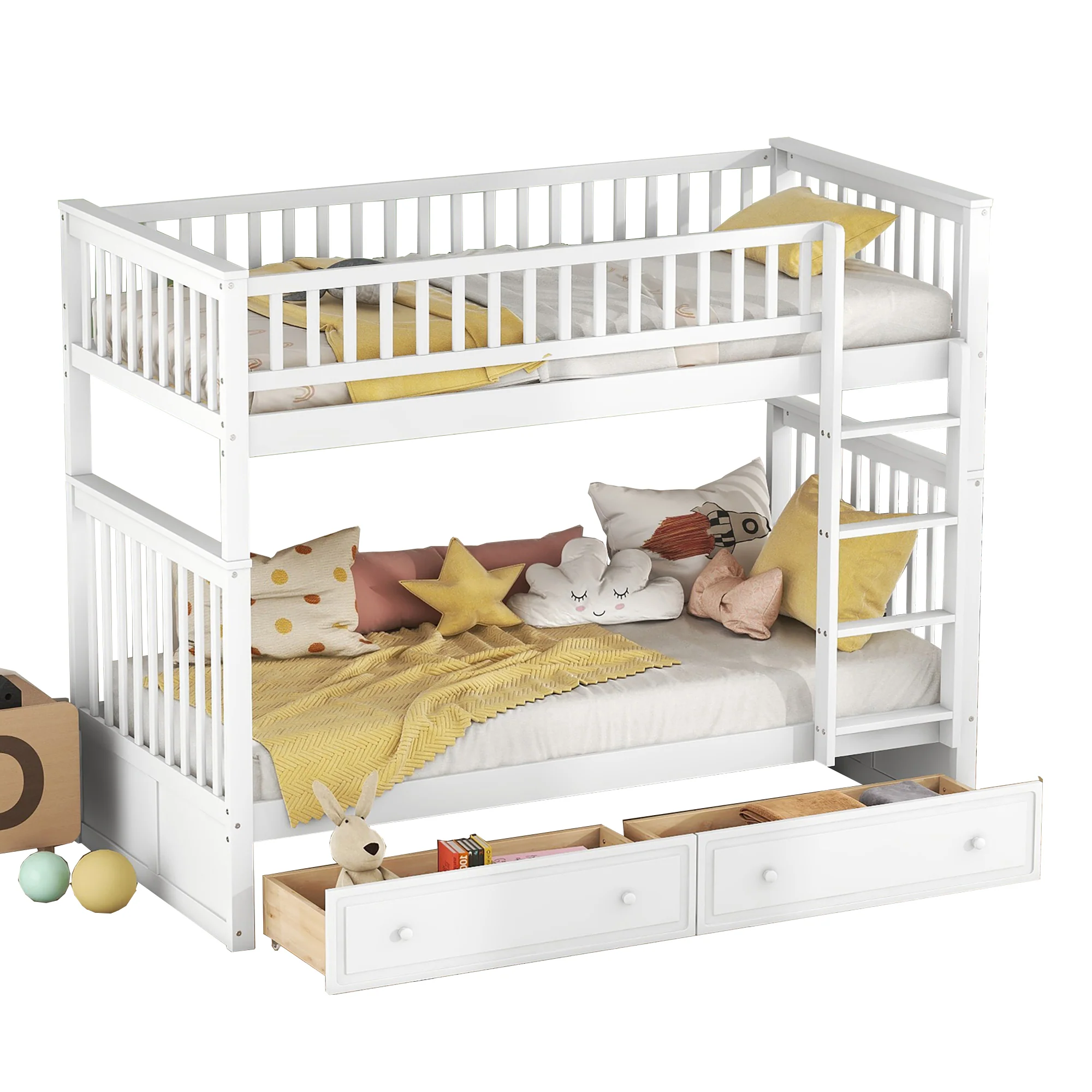 Bunk Bed 90x200cm Convertible with Drawers - White - Image 5