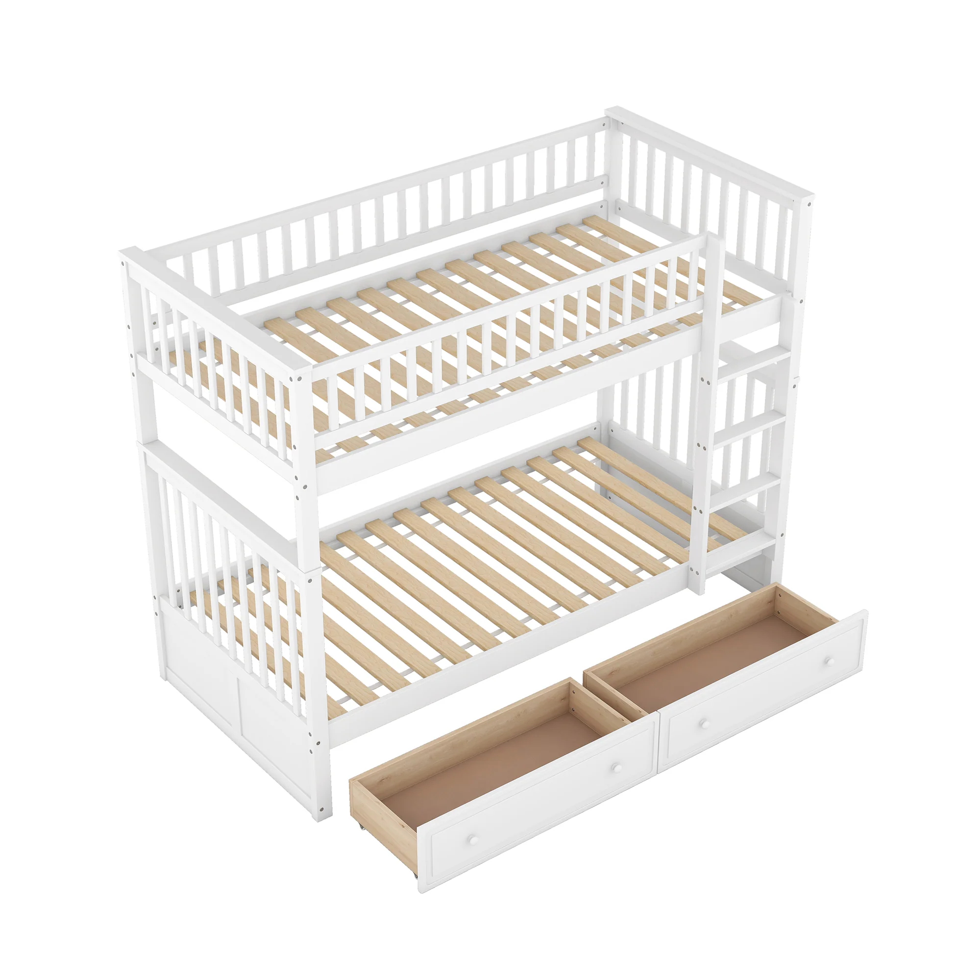 Bunk Bed 90x200cm Convertible with Drawers - White - Image 7