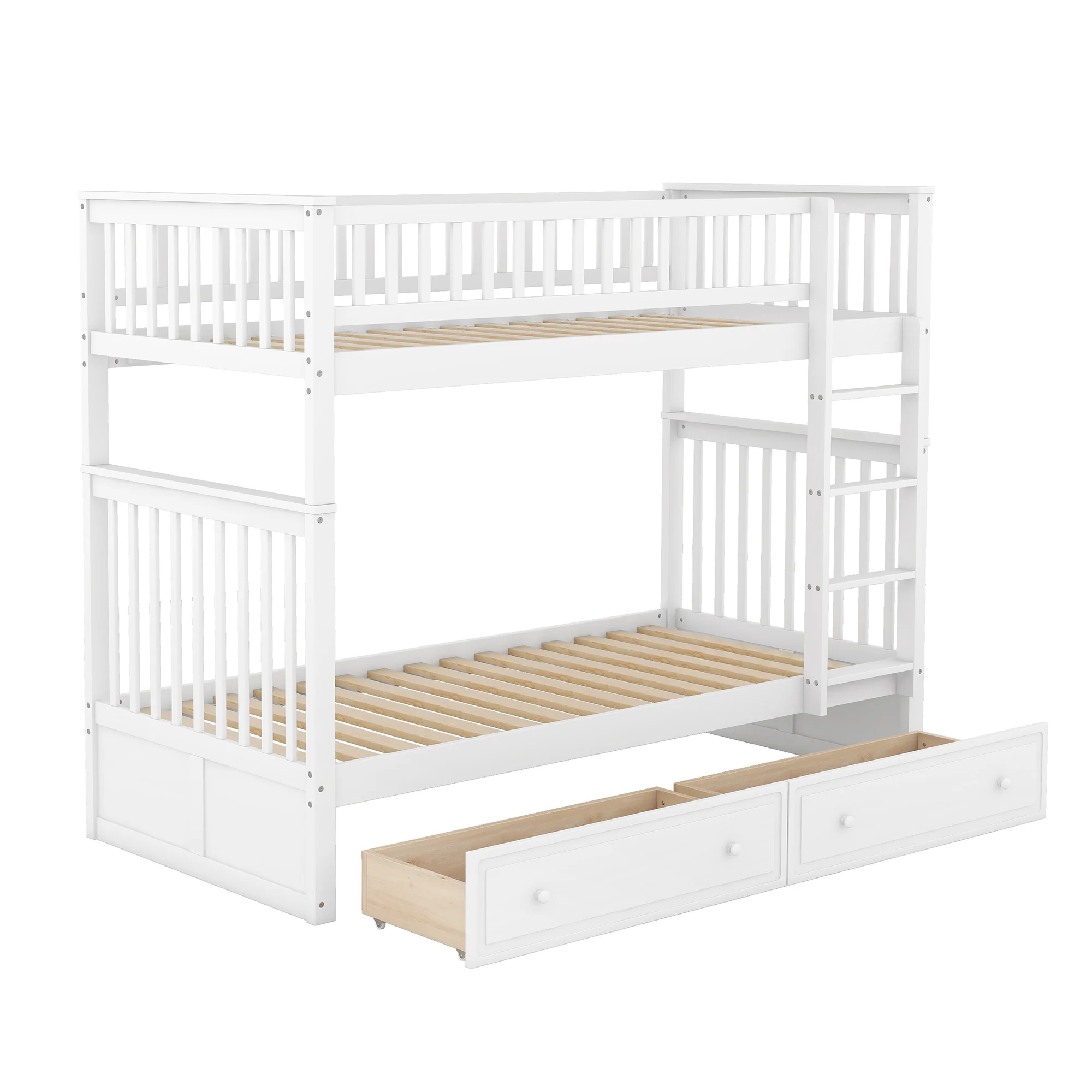 Bunk Bed 90x200cm Convertible with Drawers - White - Image 8