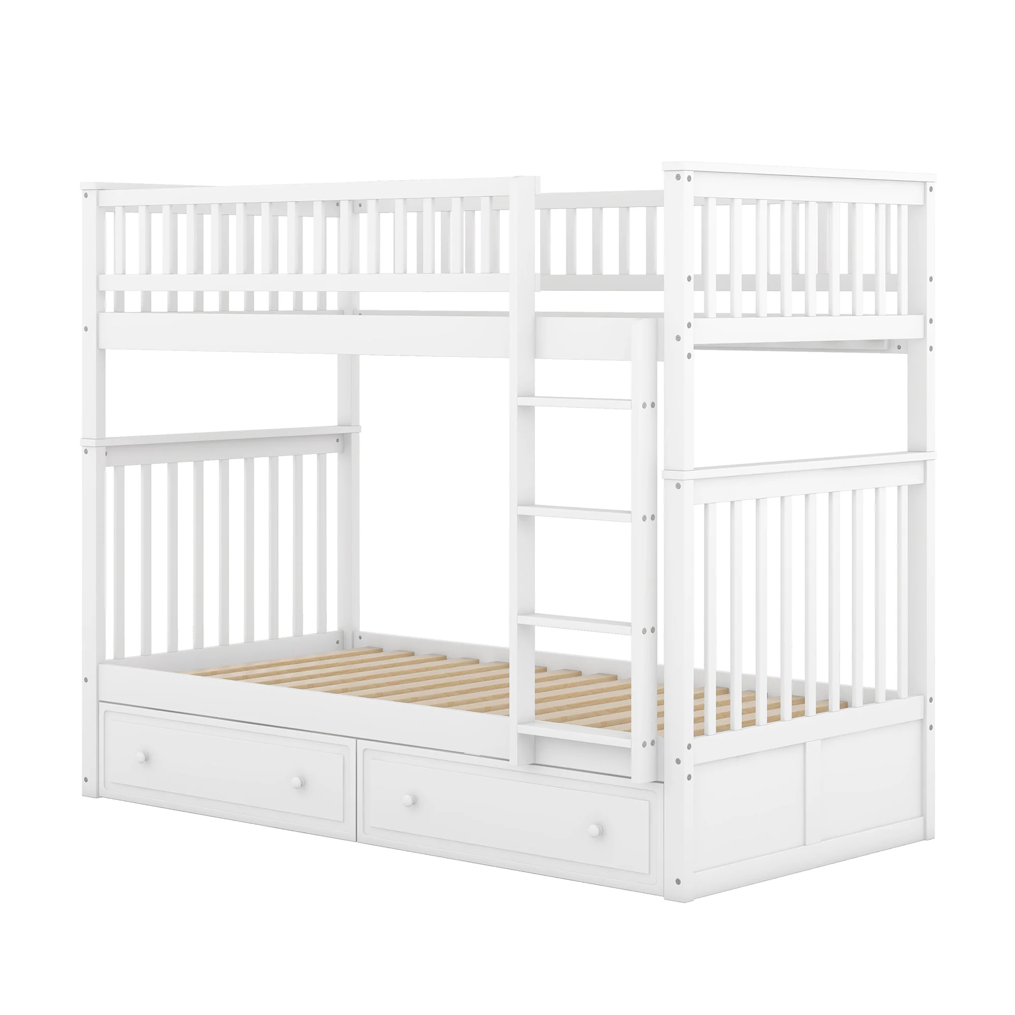 Bunk Bed 90x200cm Convertible with Drawers - White - Image 9