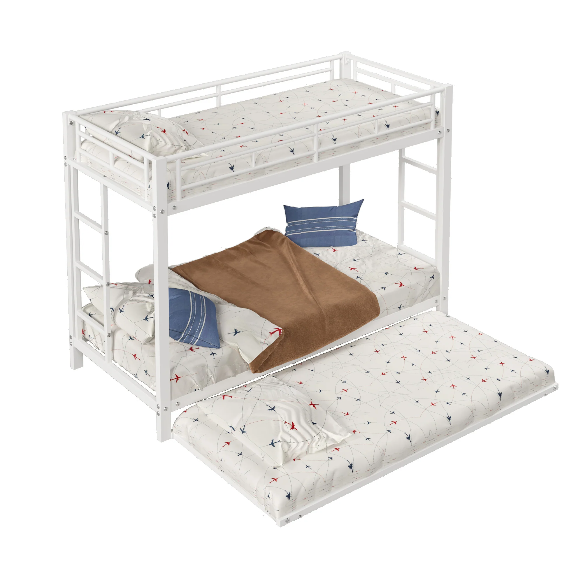 Bunk Bed 90x200cm Pull-out Bed High Railings - White - Image 5