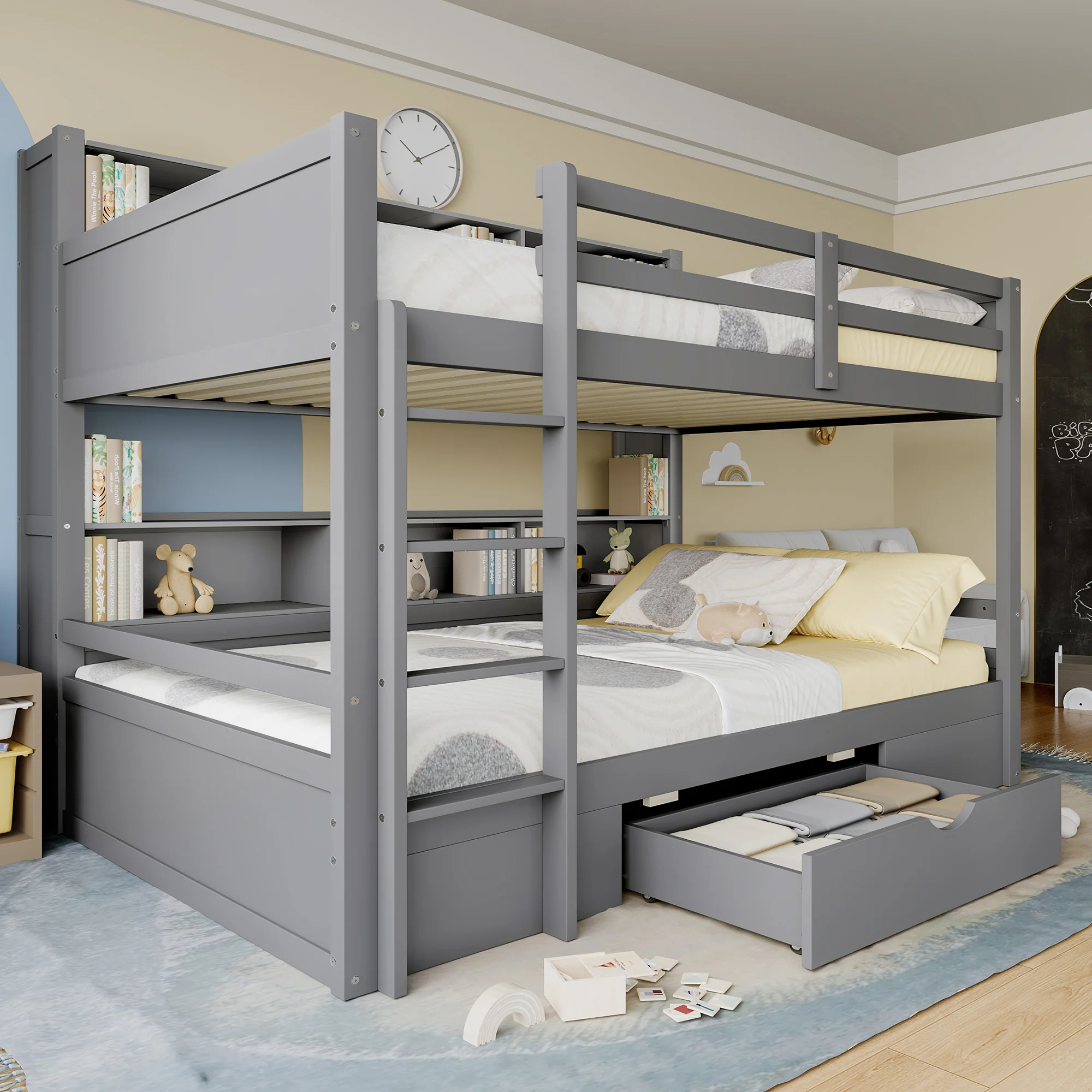 Bunk Bed 90x200cm Single Bed with Drawers Storage Without Mattress Grey - Image 3