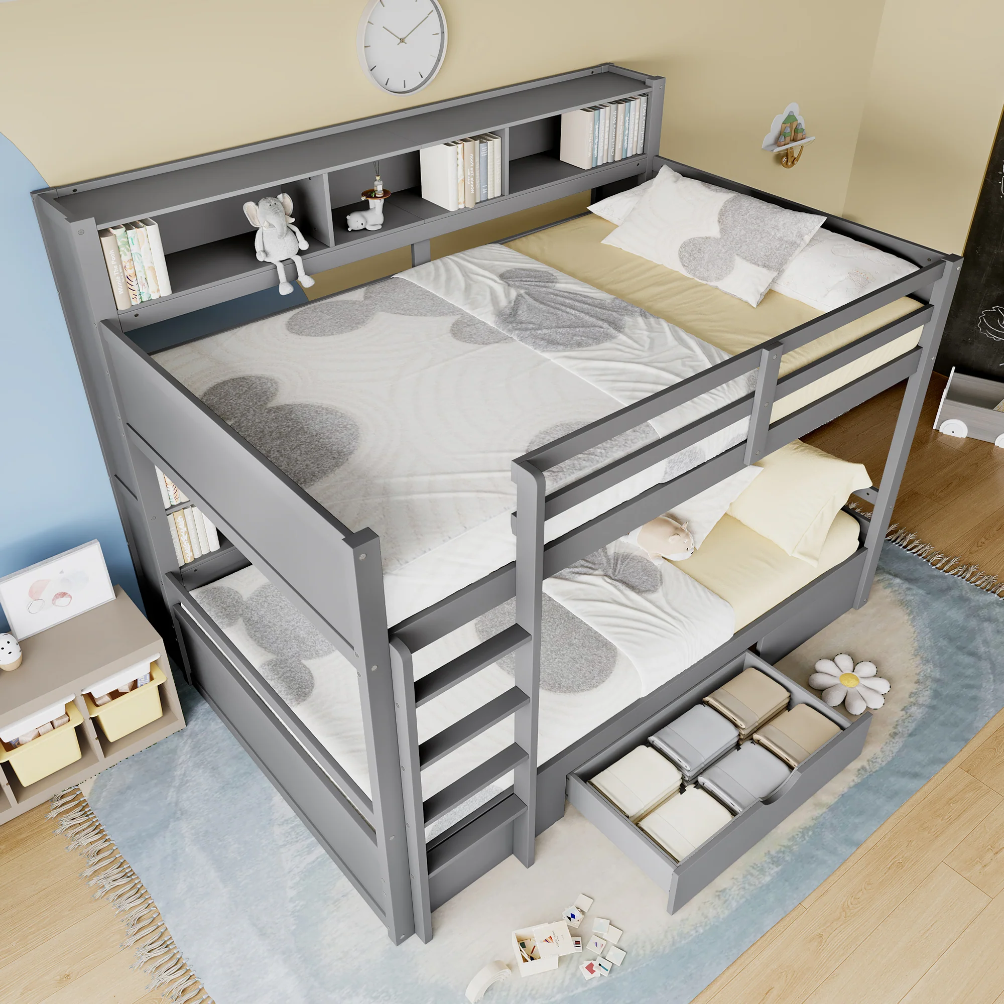 Bunk Bed 90x200cm Single Bed with Drawers Storage Without Mattress Grey - Image 4