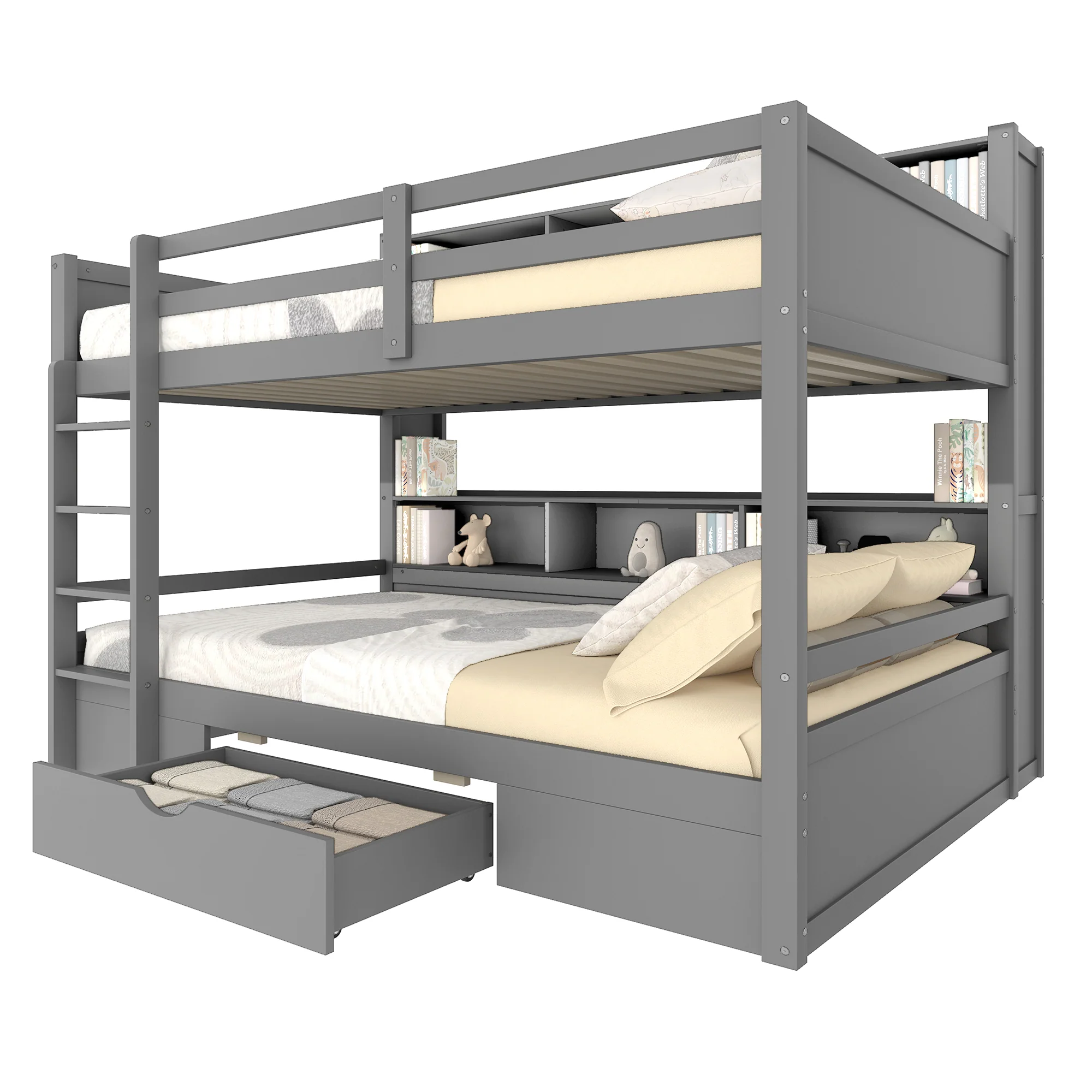 Bunk Bed 90x200cm Single Bed with Drawers Storage Without Mattress Grey - Image 5