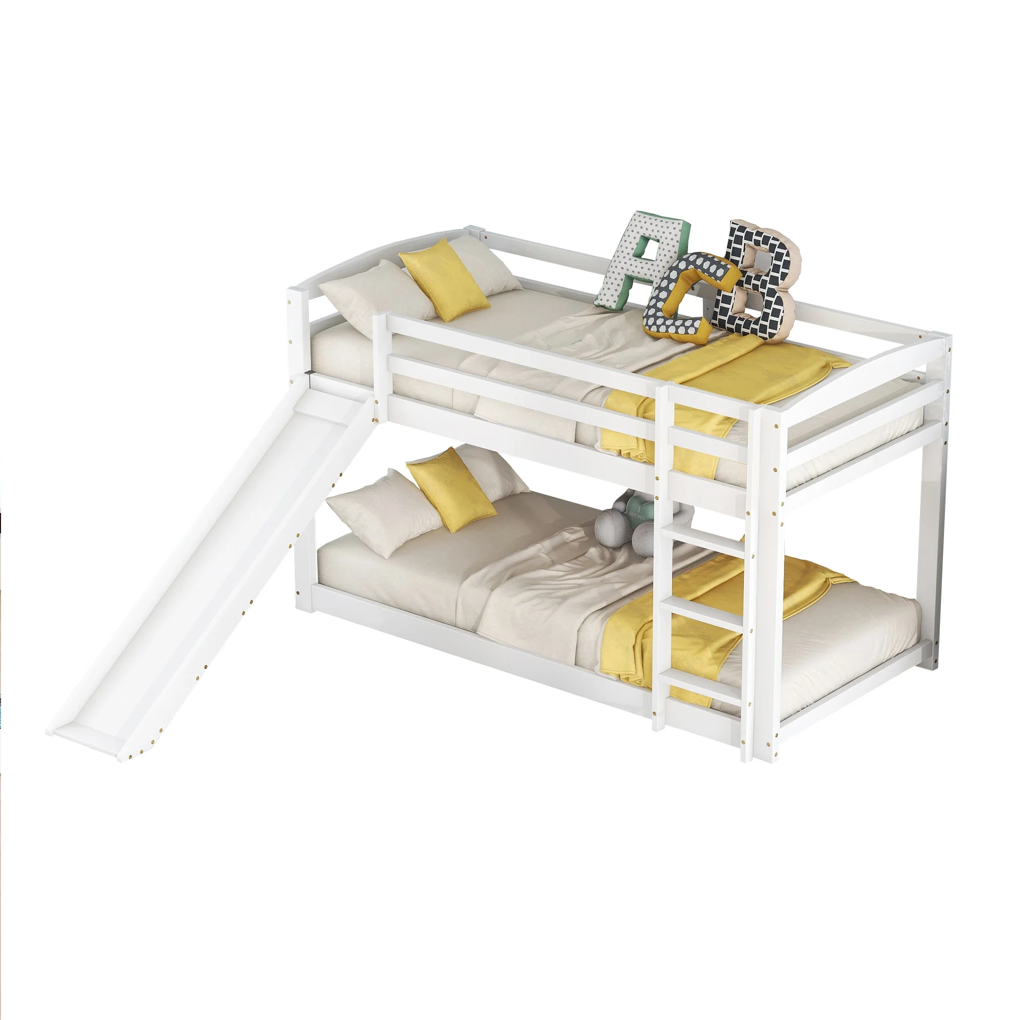 Bunk Bed 90x200cm with Slide, Solid Wood Frame for Kids & Teens, White - Image 6
