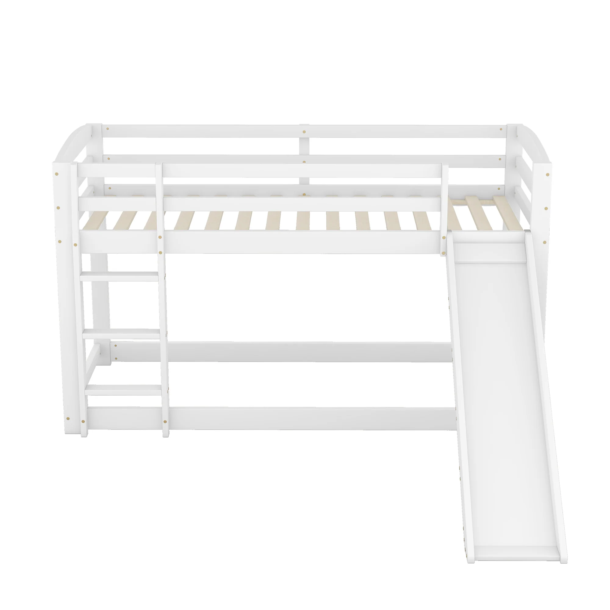Bunk Bed 90x200cm with Slide, Solid Wood Frame for Kids & Teens, White - Image 7
