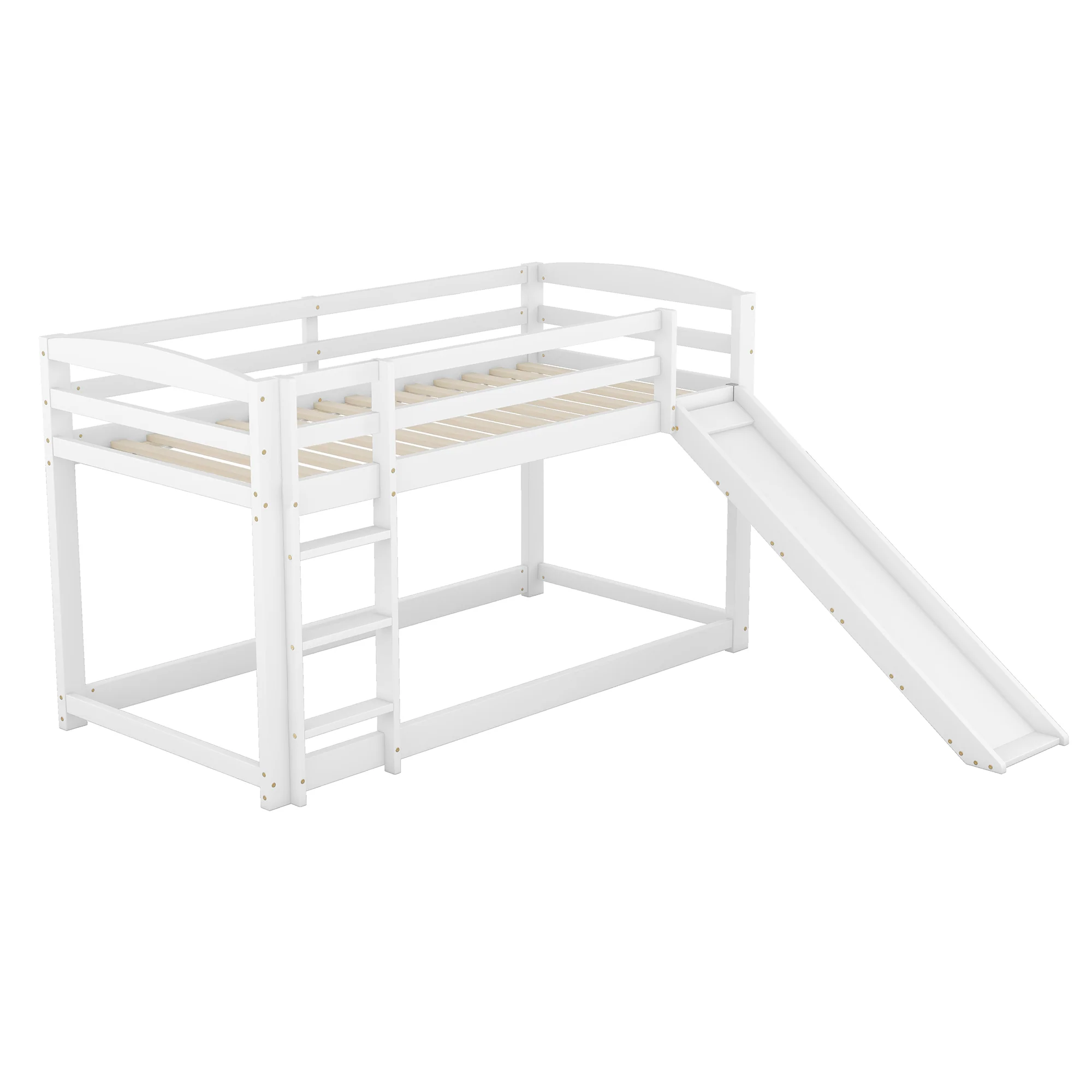 Bunk Bed 90x200cm with Slide, Solid Wood Frame for Kids & Teens, White - Image 8