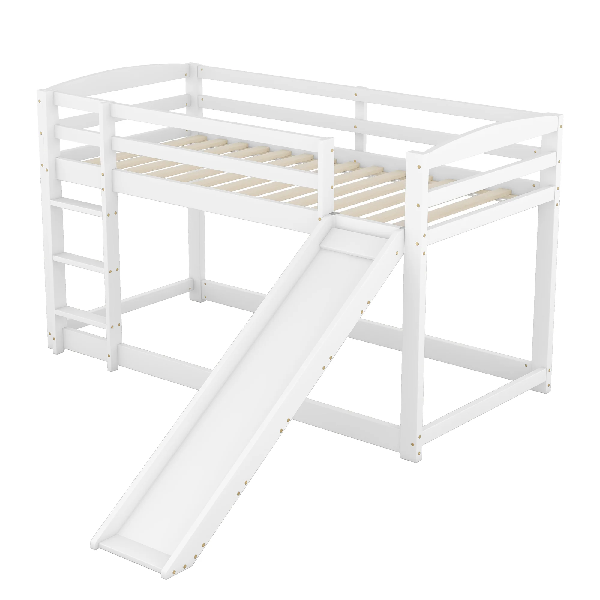 Bunk Bed 90x200cm with Slide, Solid Wood Frame for Kids & Teens, White - Image 9