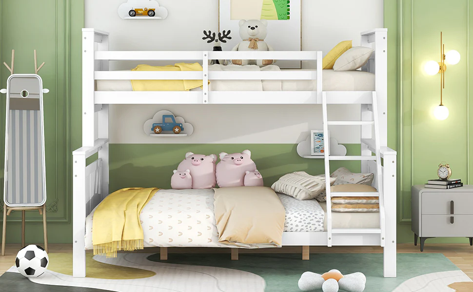 Bunk Bed Convertible to 2 Separate Beds Ladder Railing 90(140)x200cm - White Wood - Image 6