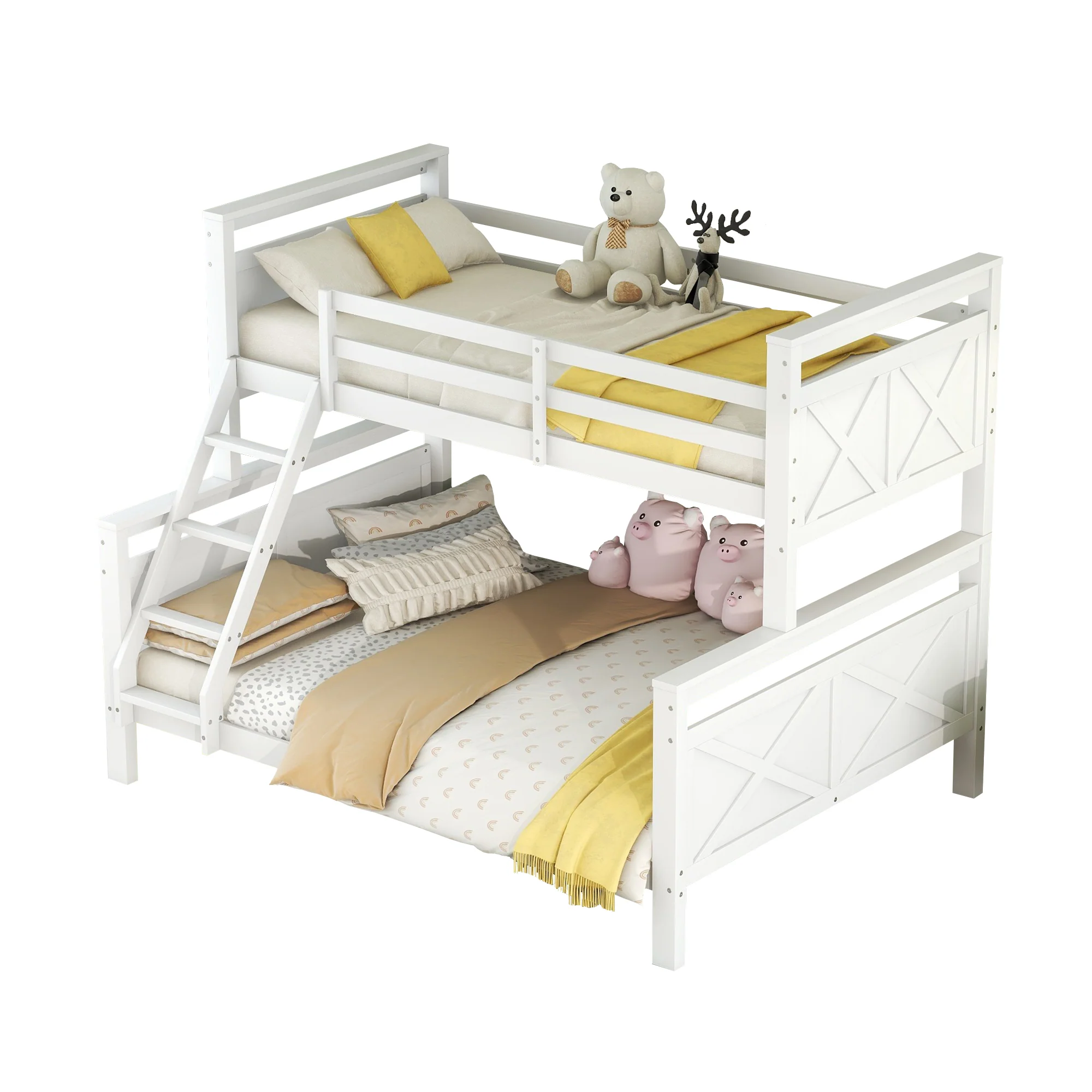 Bunk Bed Convertible to 2 Separate Beds Ladder Railing 90(140)x200cm - White Wood - Image 7
