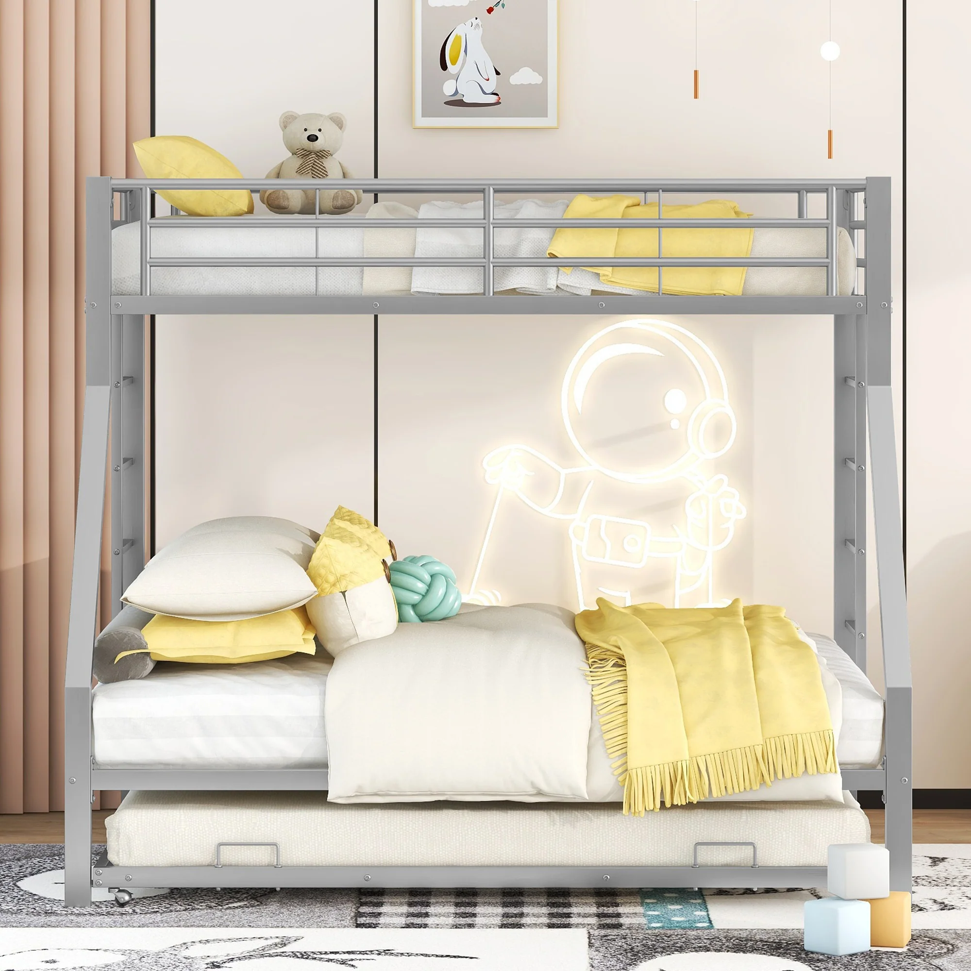 Bunk Bed Pull-out Bed Ladder 90(140)x200cm - Silver Metal - Image 3