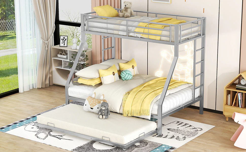 Bunk Bed Pull-out Bed Ladder 90(140)x200cm - Silver Metal - Image 6