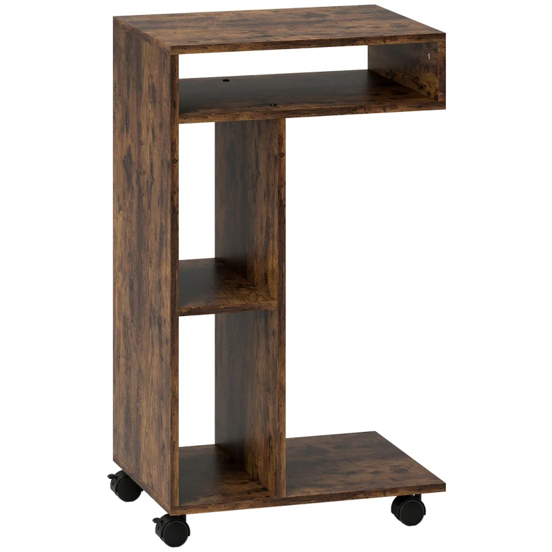 C-Shaped Serving Cart 4 Wheels 3 Compartments - Rustic Brown