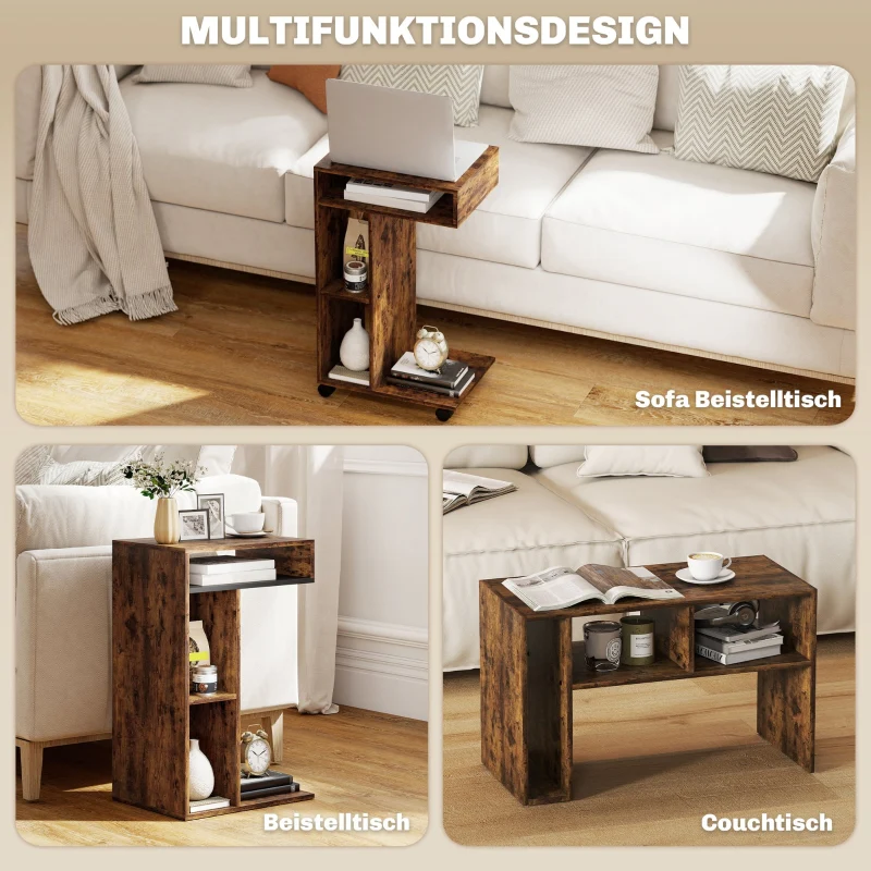 C-Shaped Serving Cart 4 Wheels 3 Compartments - Rustic Brown - Image 5