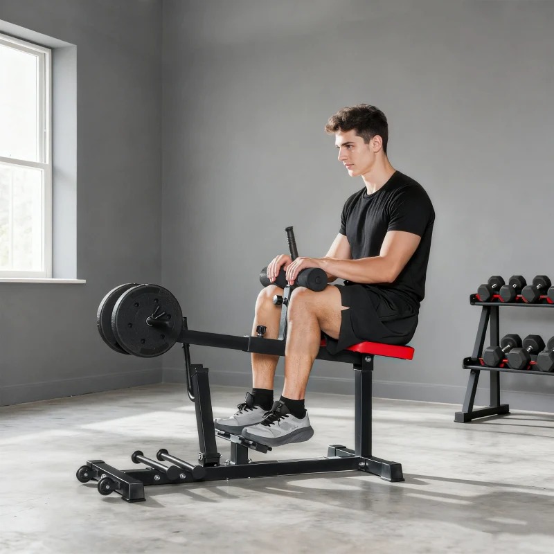Calf Raise Machine Leg Training Bench with Wheels - Black Steel - Image 8