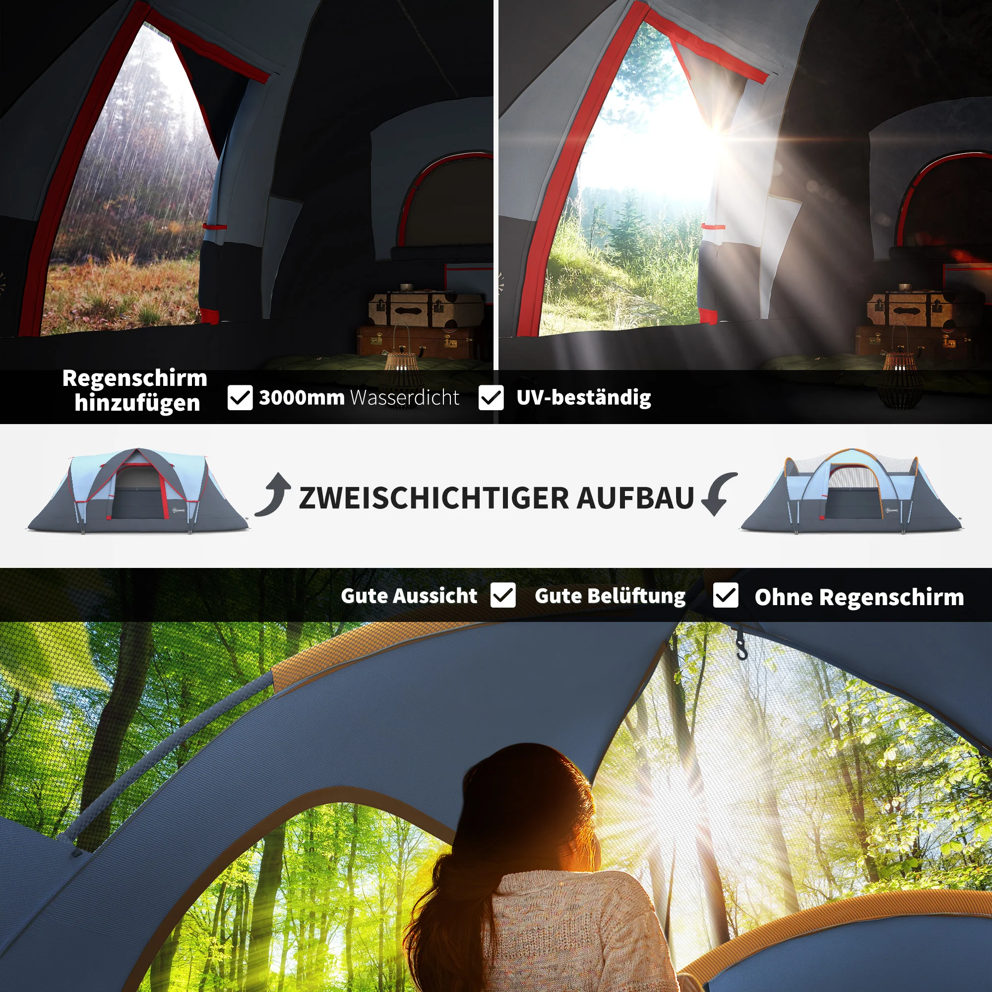Camping Tent 5-6 Person Tunnel Dome Tent Polyester, Grey - Image 4