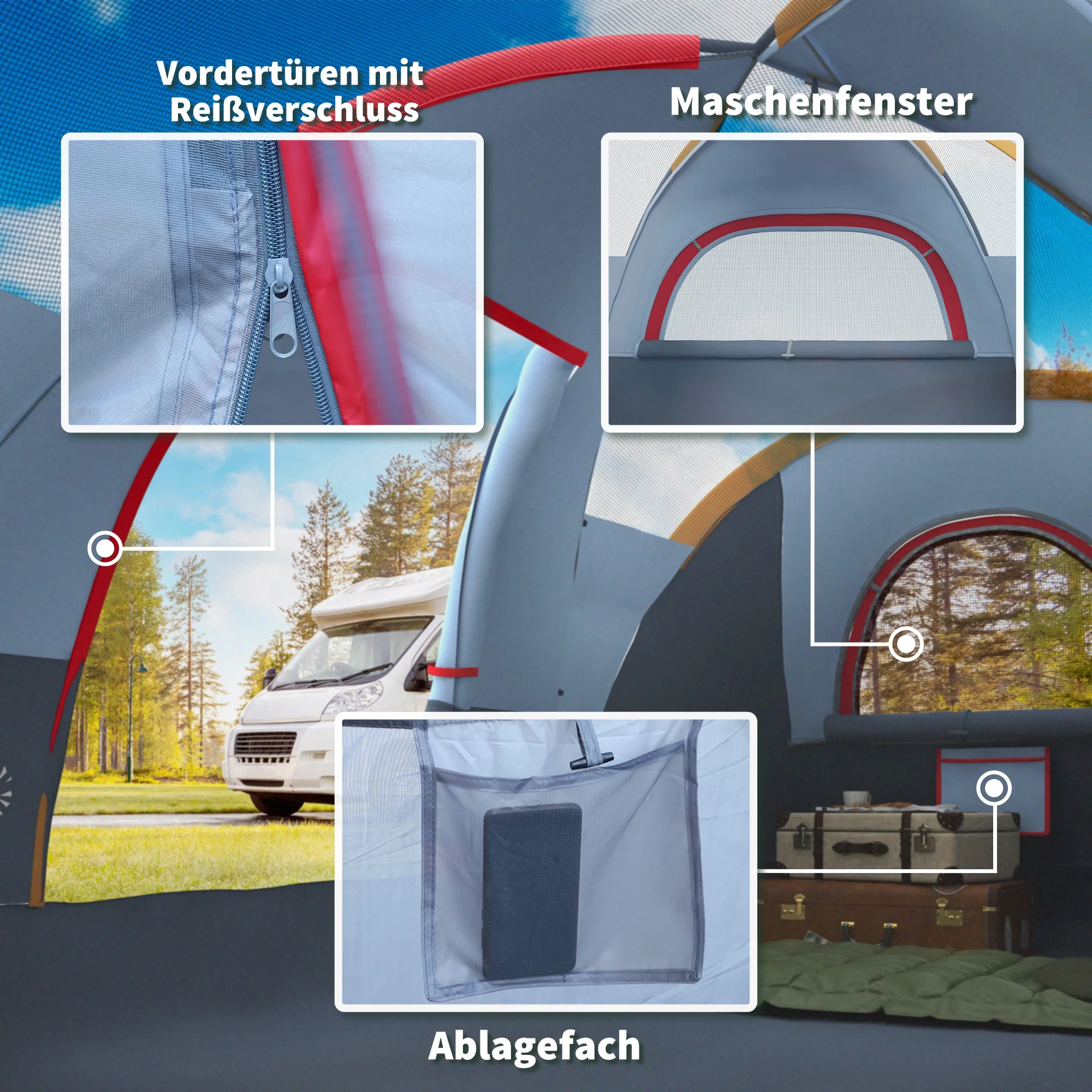Camping Tent 5-6 Person Tunnel Dome Tent Polyester, Grey - Image 7