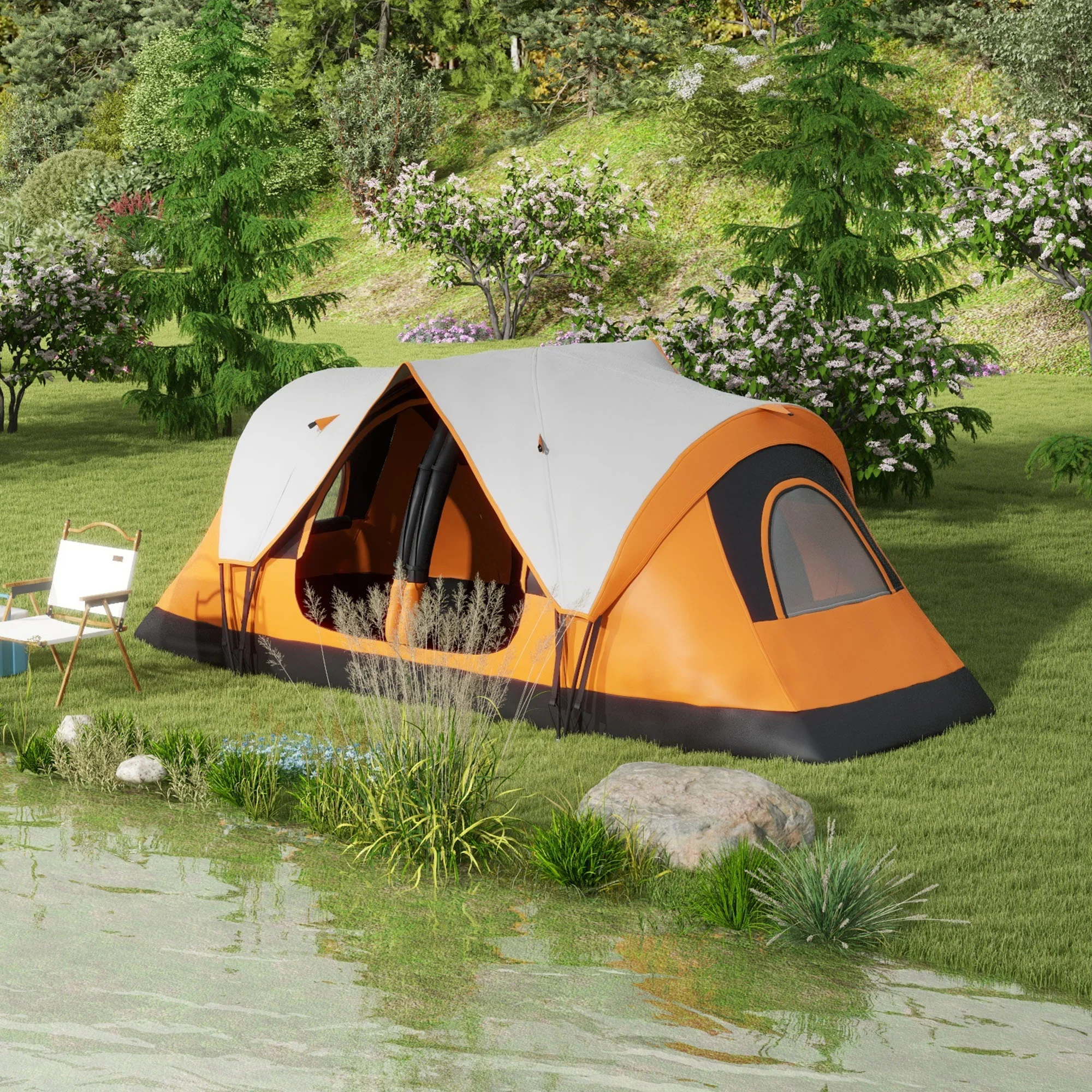 Camping Tent, Tunnel Tent 8-Person 2 Rooms Windproof 2000mm Water-Repellent, Orange - Image 2