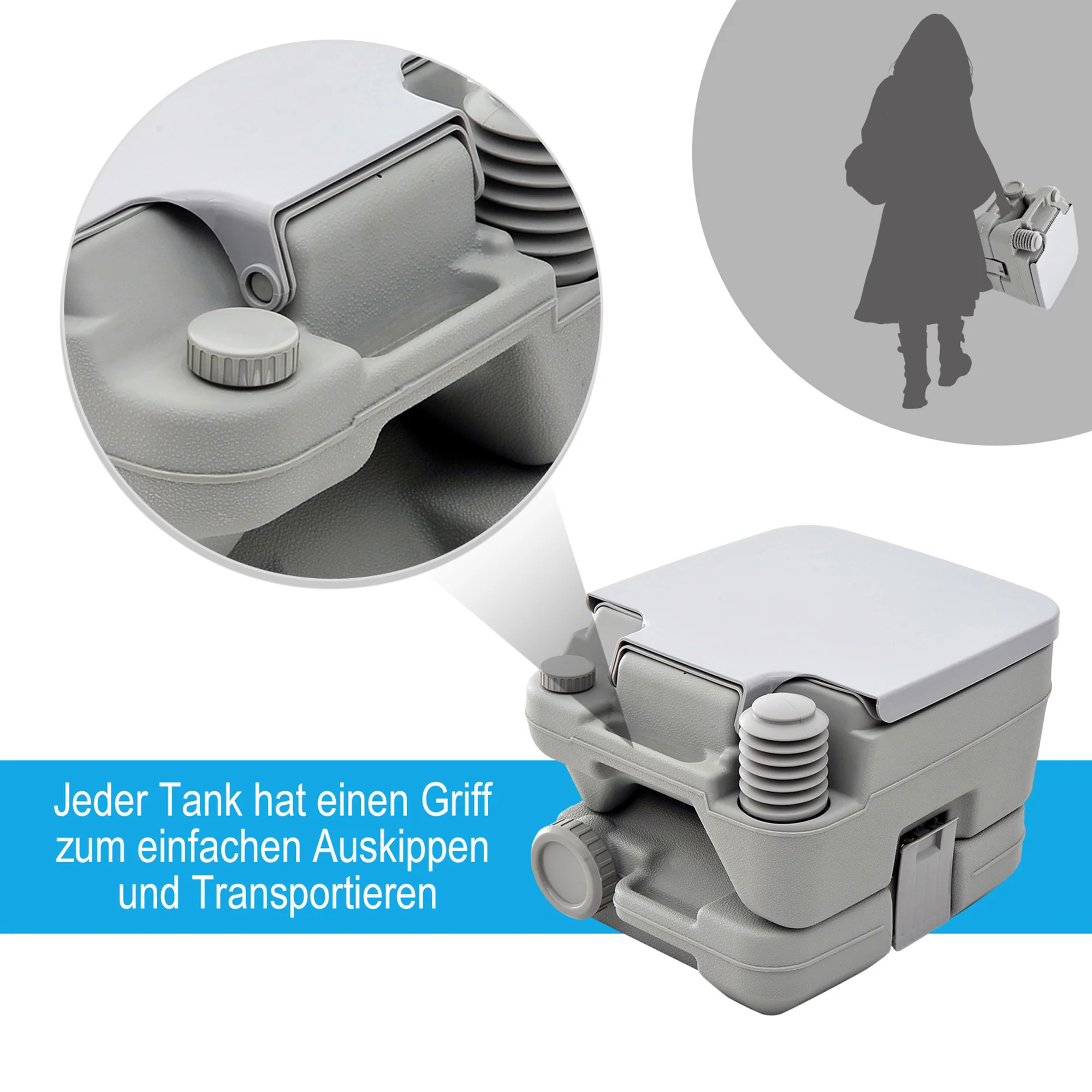 Camping Toilet Foldable Dry Composting 200kg Capacity, Grey - Image 5