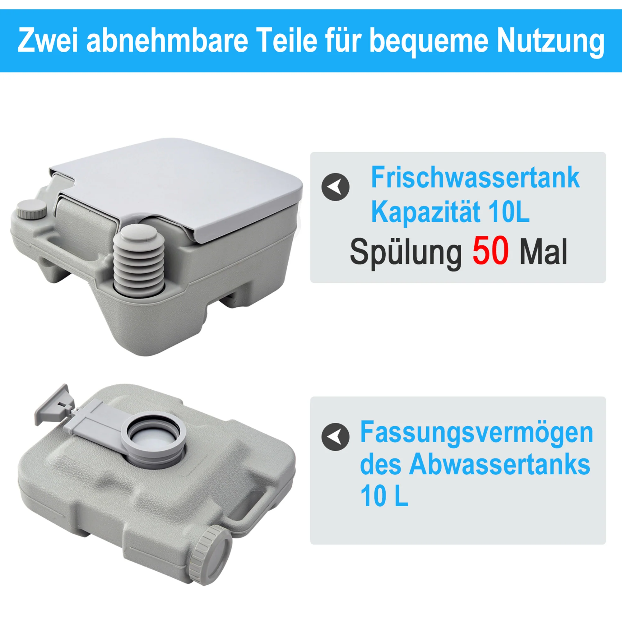 Camping Toilet Foldable Dry Composting 200kg Capacity, Grey - Image 6