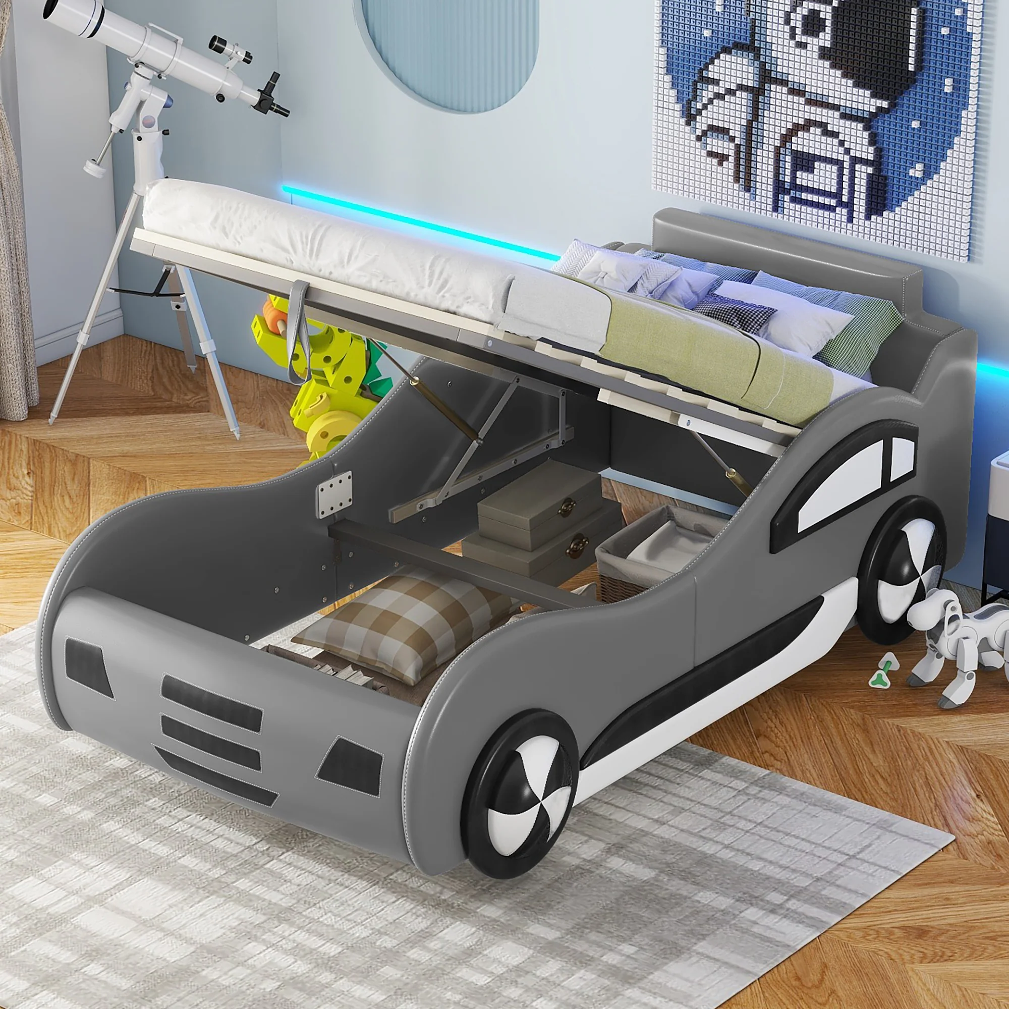Car Bed 90x200cm Under-Bed Storage - Grey