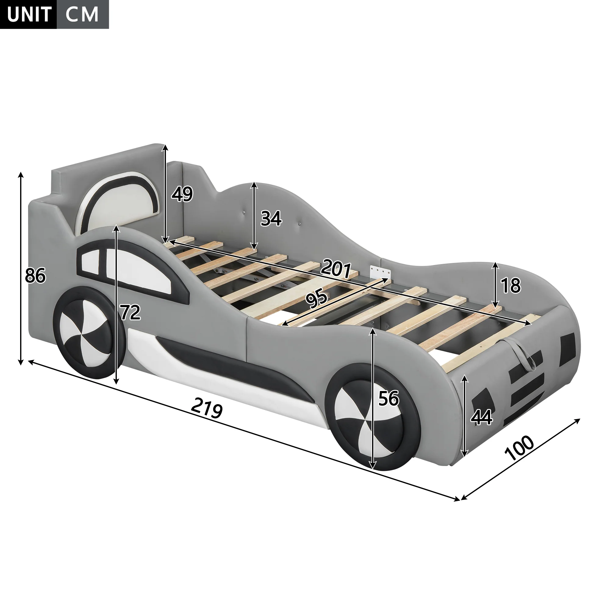 Car Bed 90x200cm Under-Bed Storage - Grey - Image 5