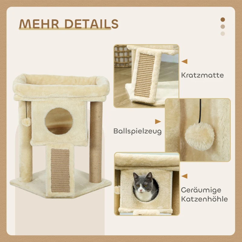 Cat Tree, Jute Scratching Mat, Cat House, Beige - Image 4