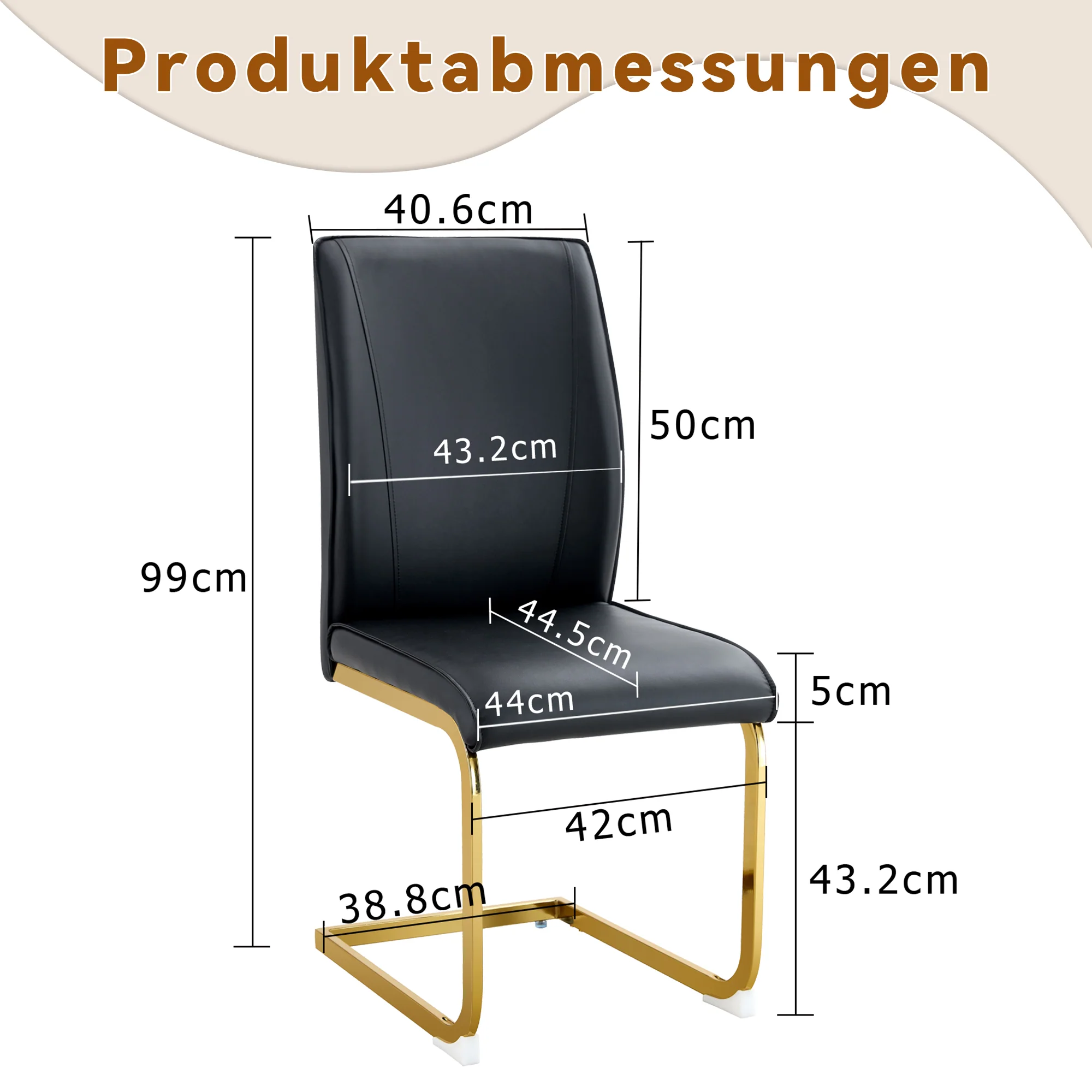 Chair Set 2-Piece Elegant Comfort PU Seat - Black/Gold Metal Legs - Image 4