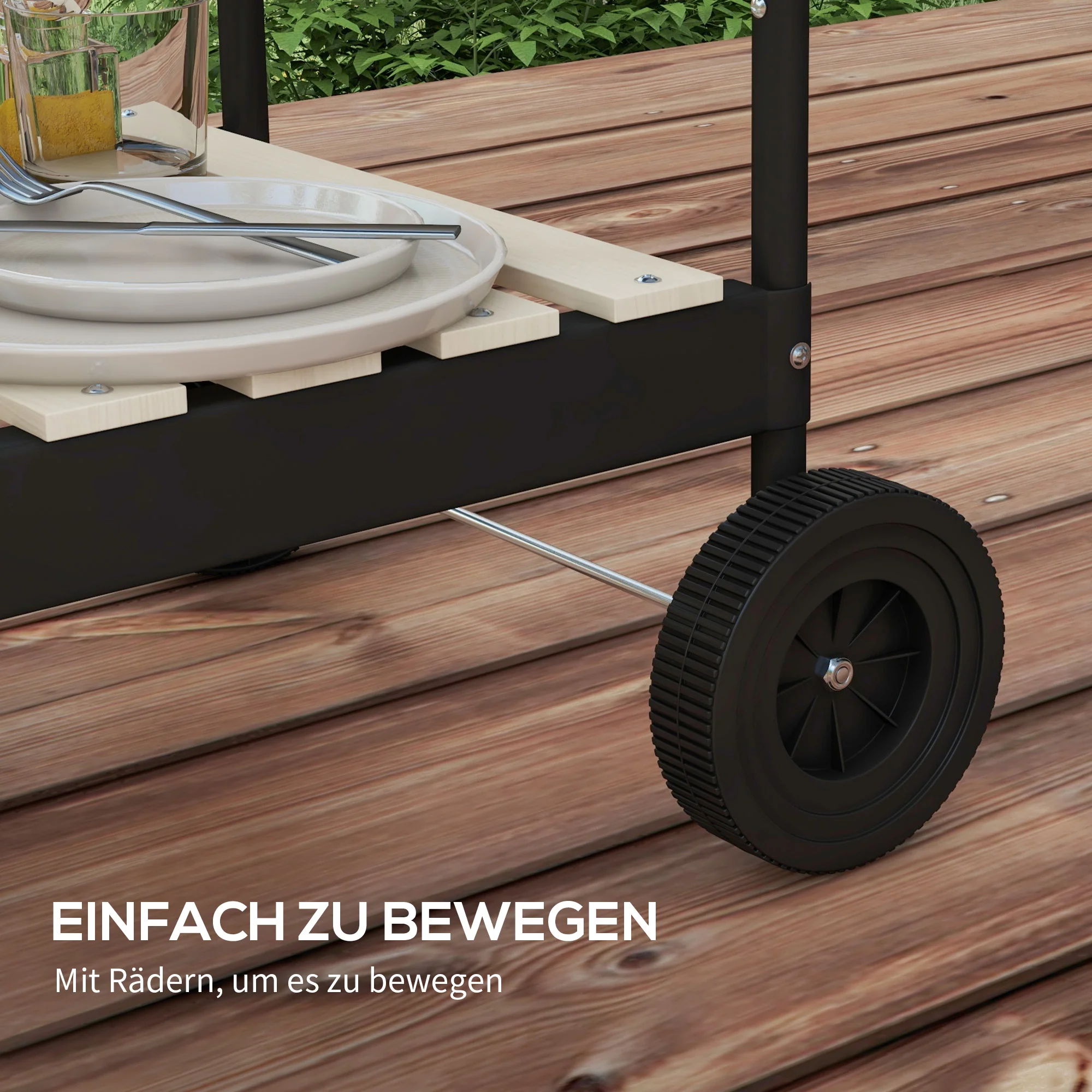 Charcoal Grill BBQ Smoker with Wheels, Adjustable Grate, Wood Shelf, Metal - Image 7