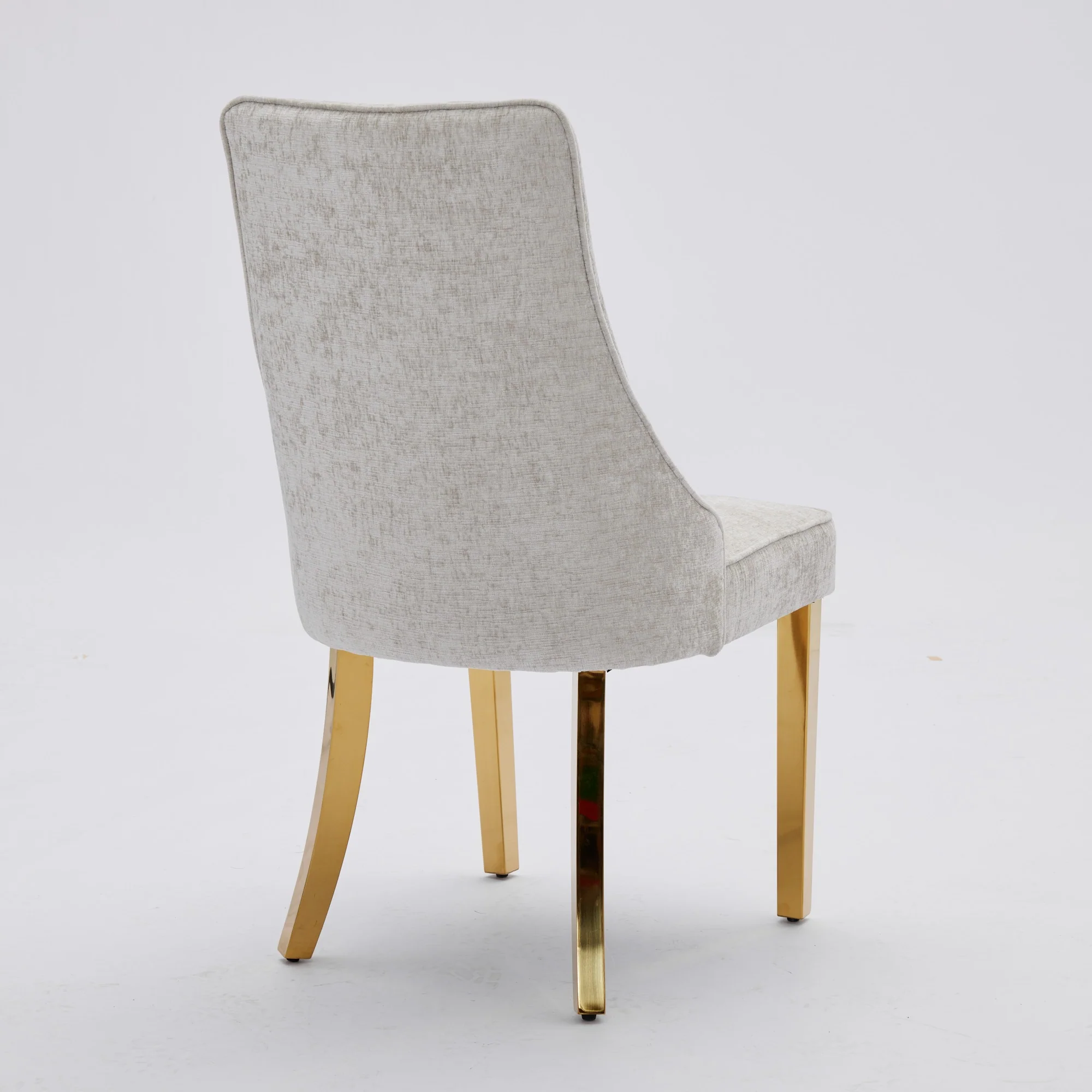 Chenille Dining Chairs Set of 2, Channel Upholstered, Golden Stainless Steel Legs, Beige - Image 6