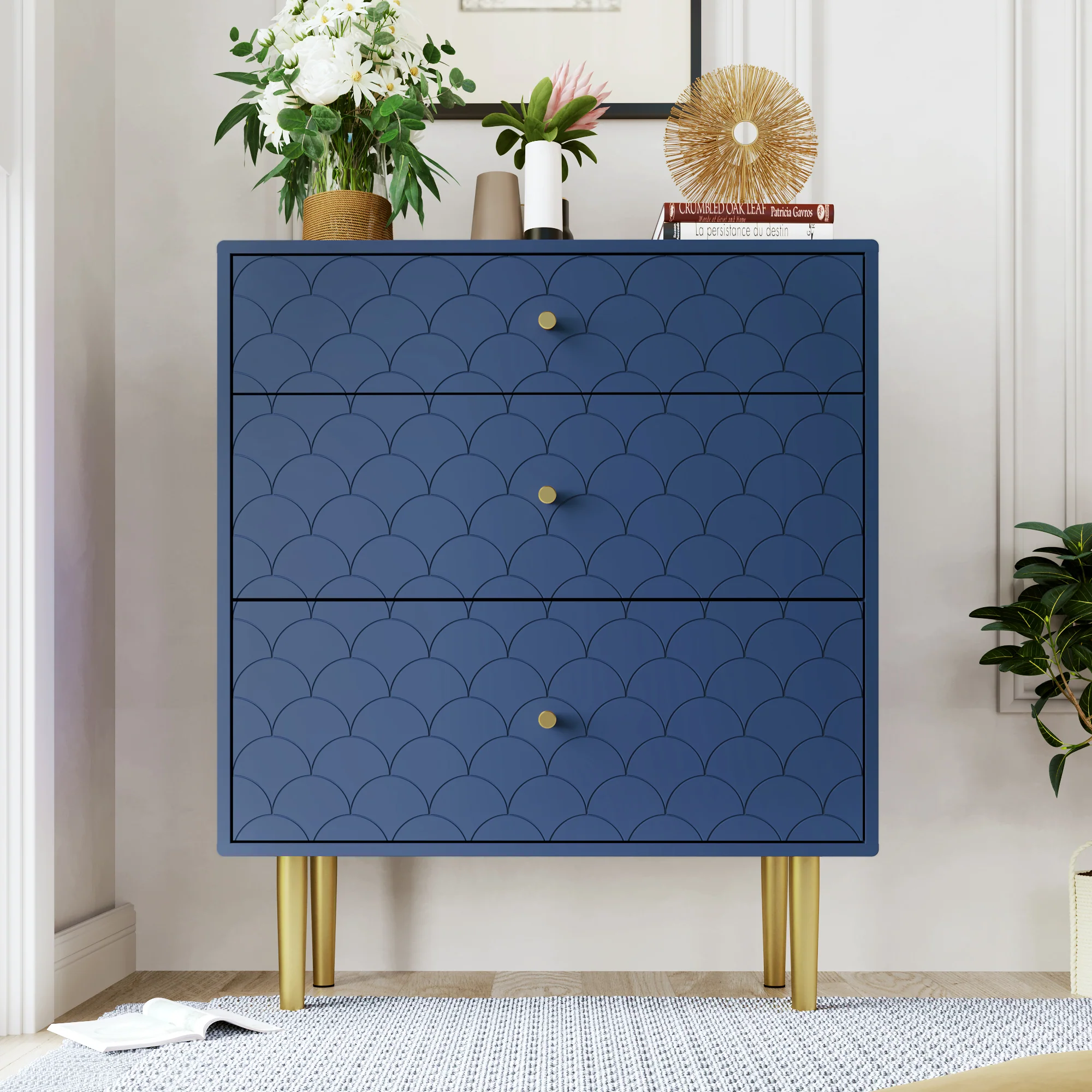 Chest of Drawers 3-Drawer Sideboard Highboard - Navy Blue - Image 7