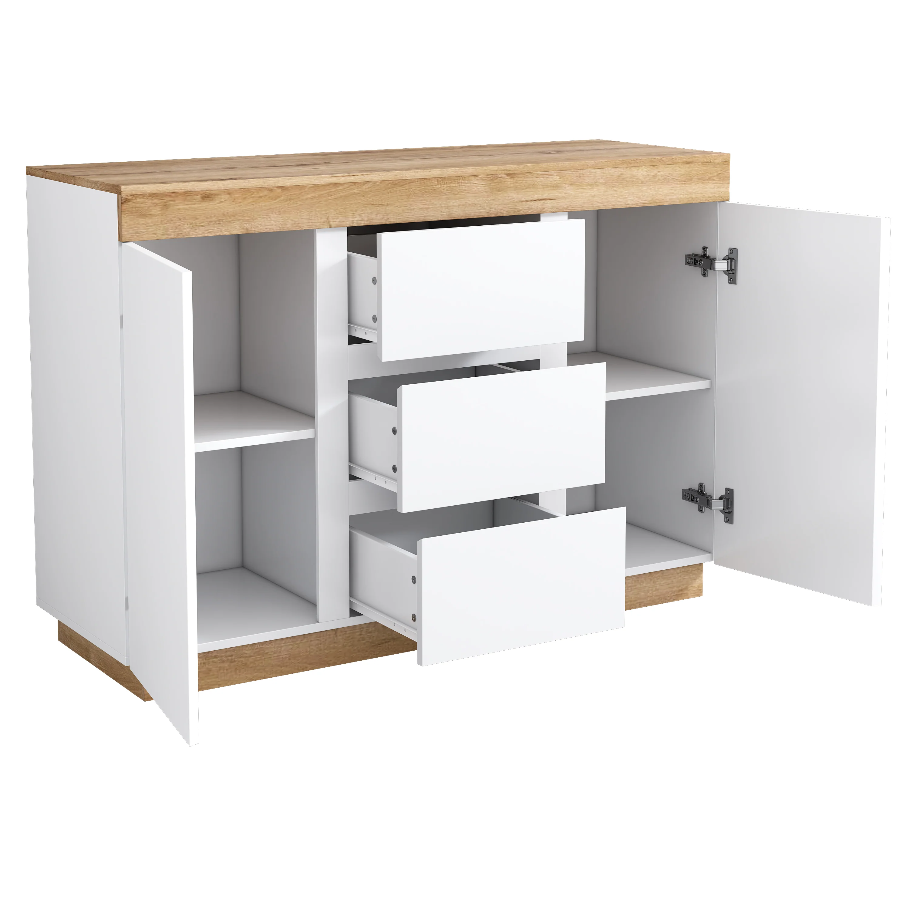 Chest of Drawers 3 Drawers 2 Doors Lockable Storage - White/Oak Chipboard - Image 7