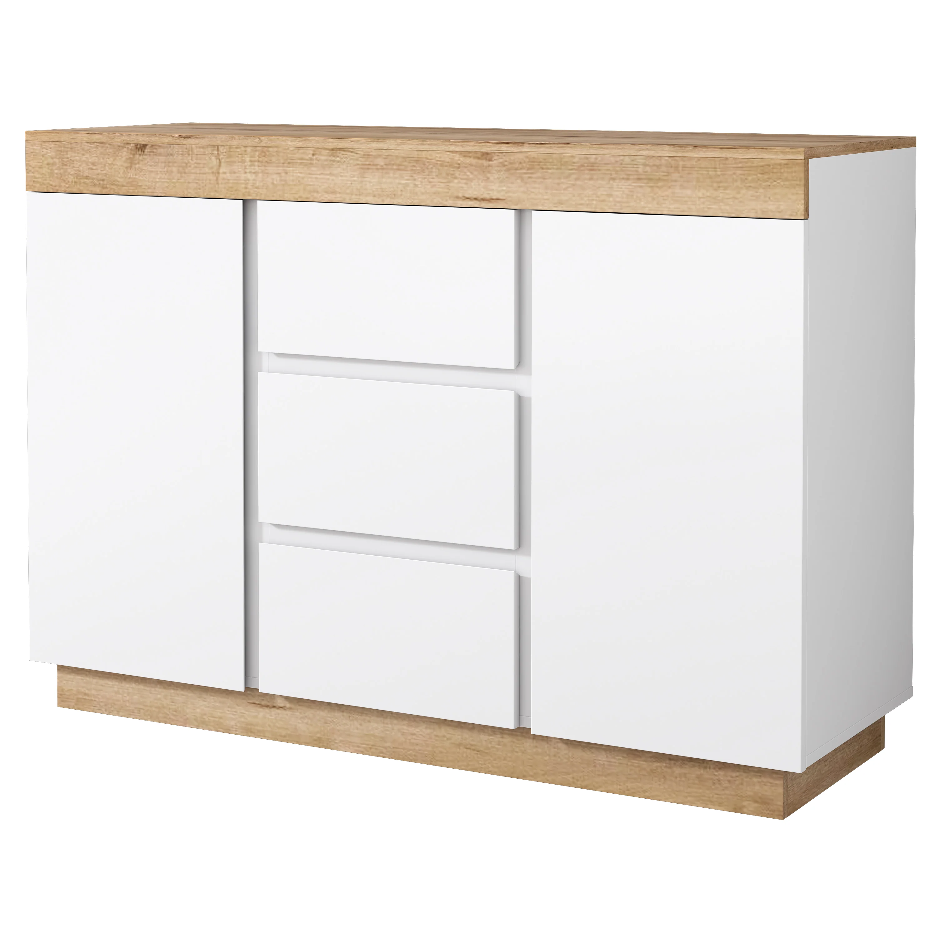 Chest of Drawers 3 Drawers 2 Doors Lockable Storage - White/Oak Chipboard - Image 8