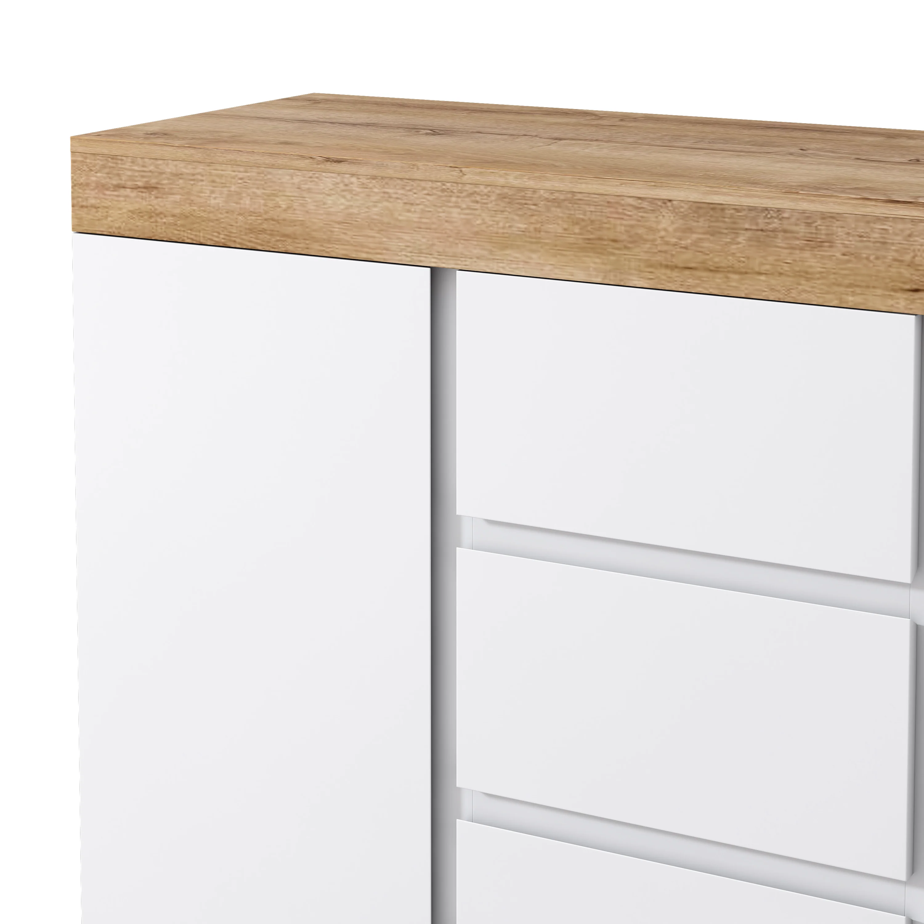 Chest of Drawers 3 Drawers 2 Doors Lockable Storage - White/Oak Chipboard - Image 9