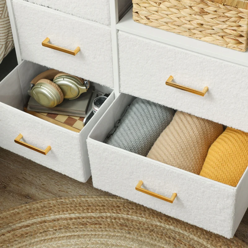 Chest of Drawers 8 Fabric Drawers Power Strip Steel Frame - Cream White - Image 8