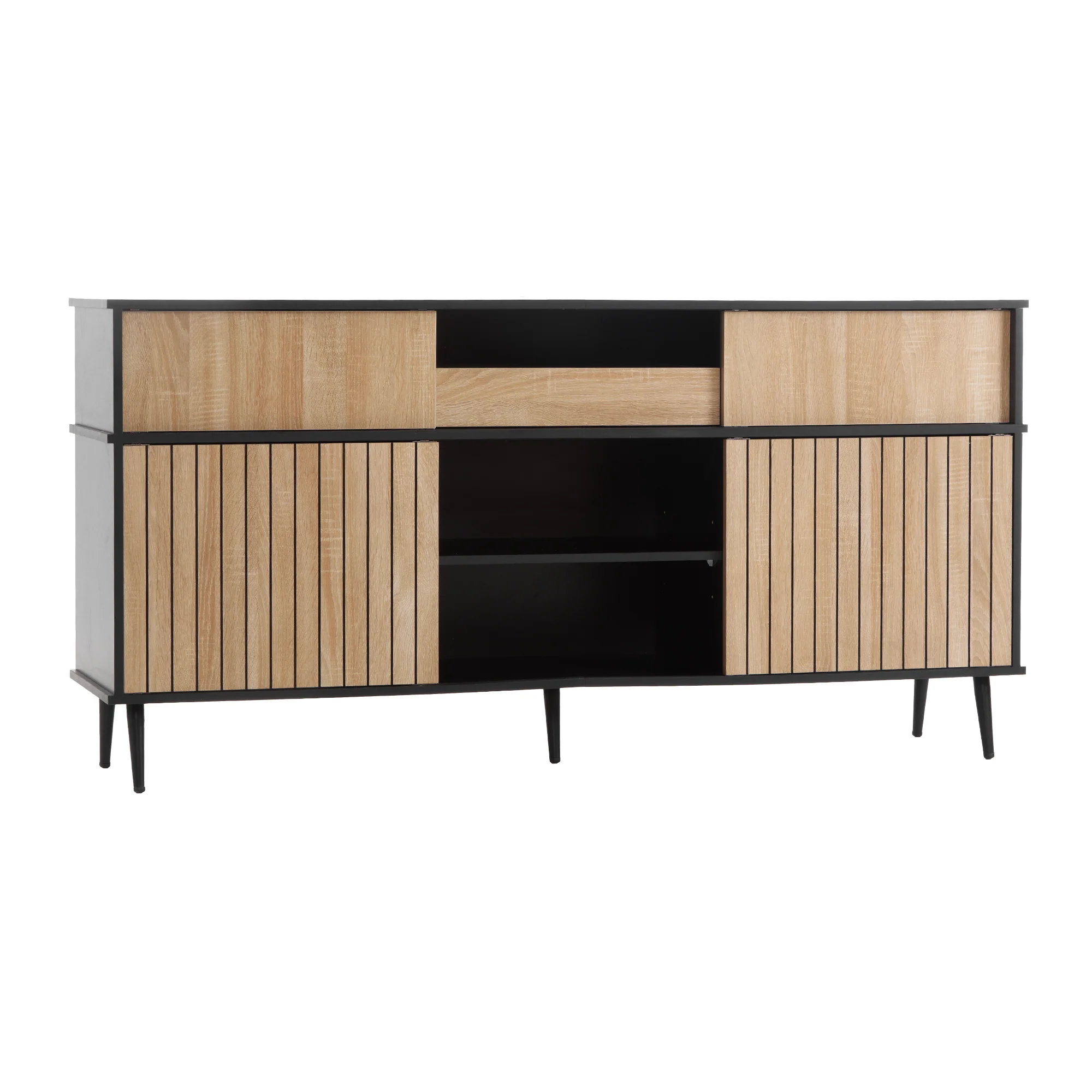 Chest of drawers with 4 sliding doors and 1 drawer, oak and black, 160W x 40D x 80H - Image 11