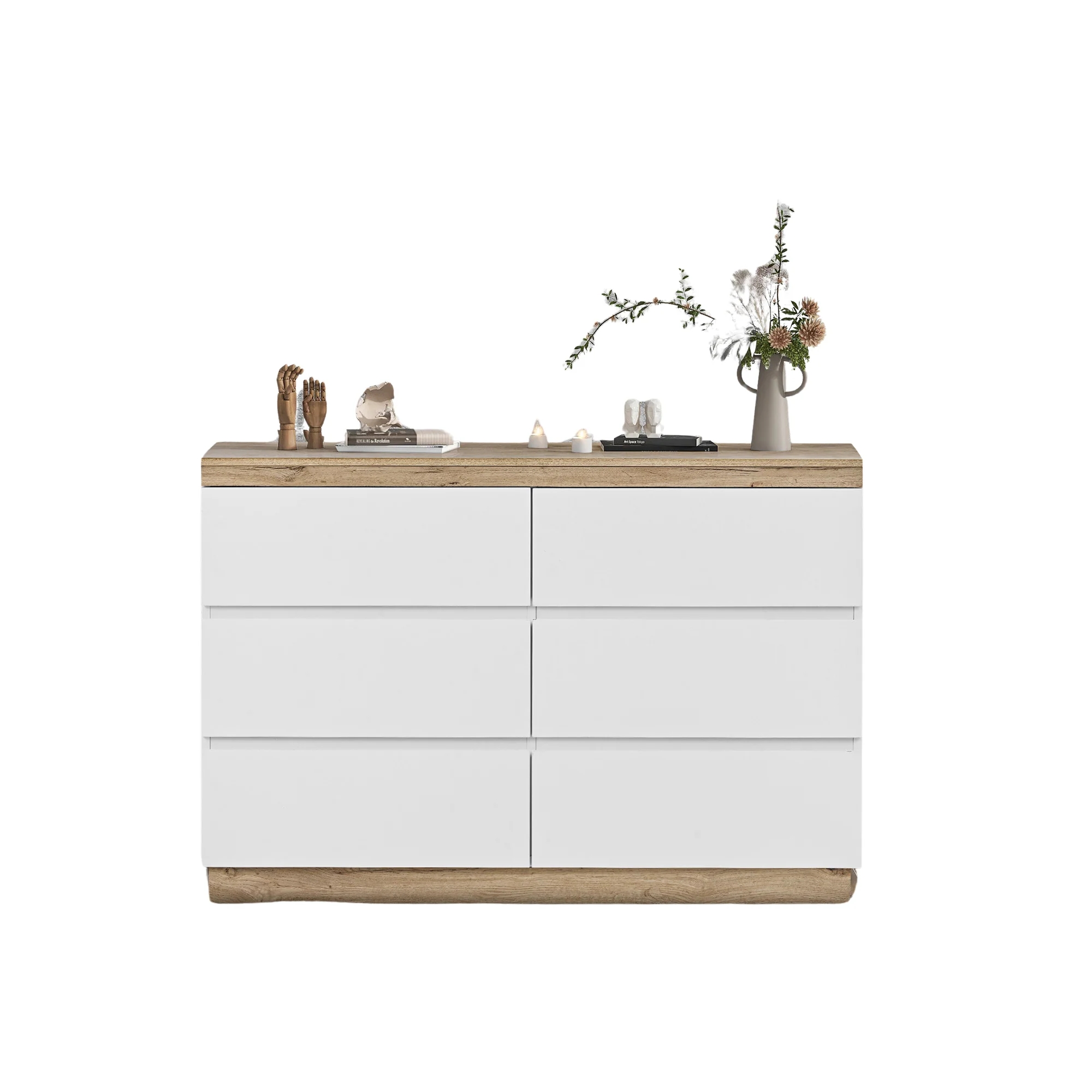 Chest of Drawers with 6 Drawers Lockable Storage for Bedroom & Living Room White/Oak E1 Chipboard - Image 7