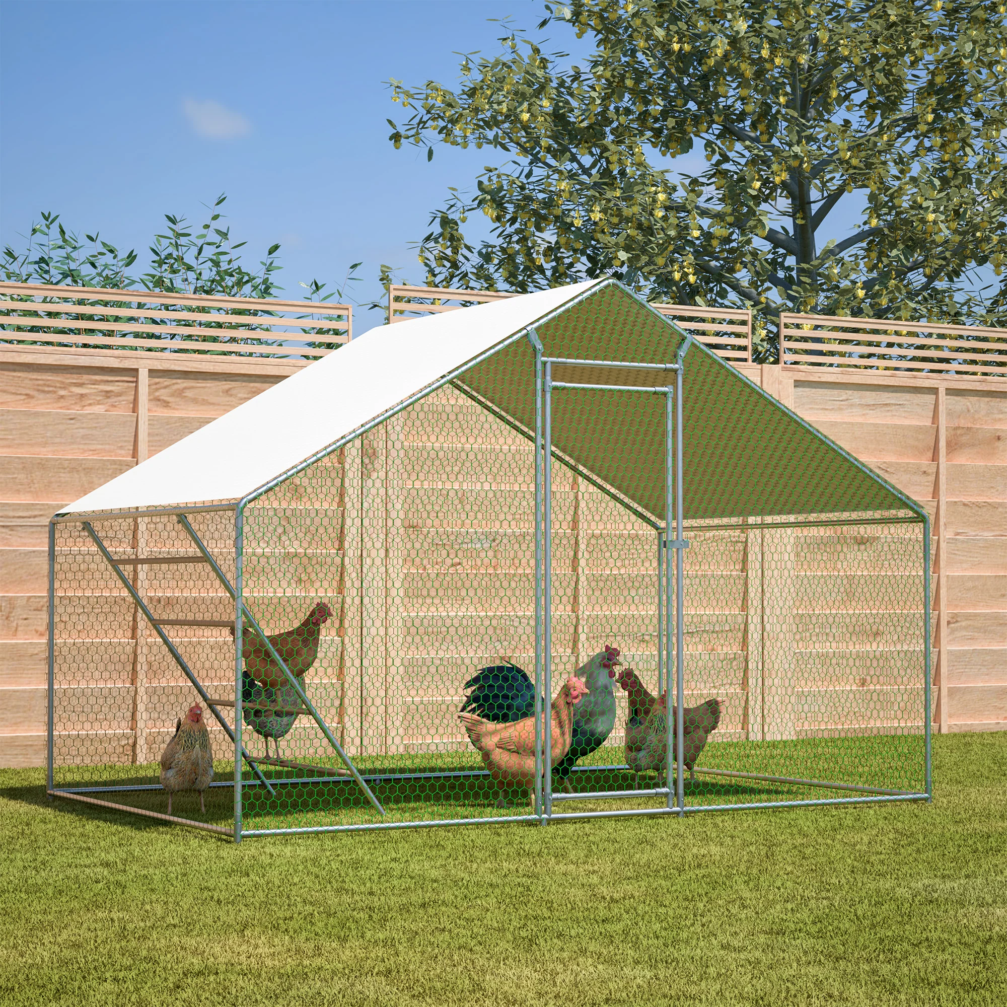 Chicken Coop 3x2m with Ladder, Safety Lock, and Waterproof UV Cover - Reinforced 1mm Tubes - Image 10